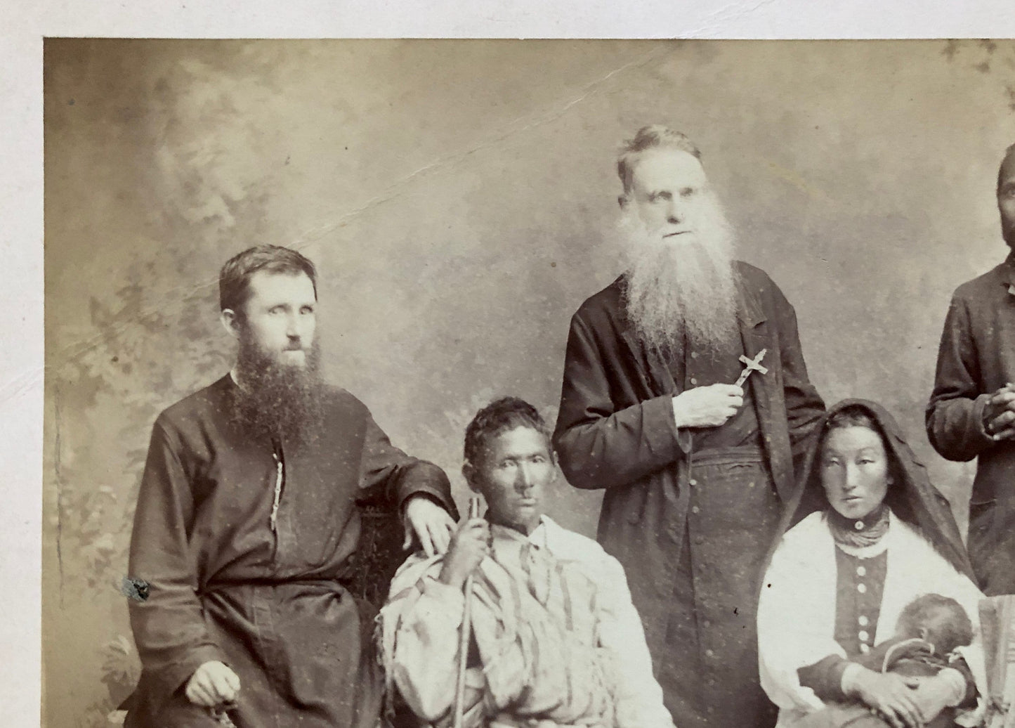 Missionaries - Pere Henri Depelchin - and Tribal People. Photographed by Johnston & Hoffman, India. Late 19th Century. Size: 21 x 17.5 cms.