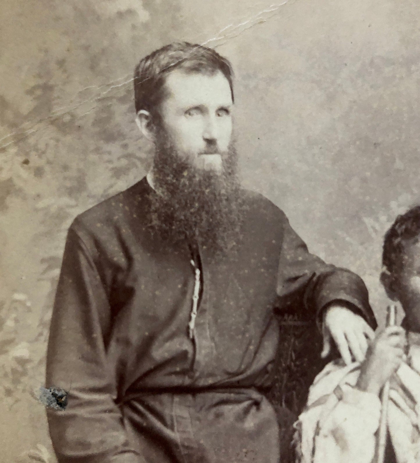 Missionaries - Pere Henri Depelchin - and Tribal People. Photographed by Johnston & Hoffman, India. Late 19th Century. Size: 21 x 17.5 cms.