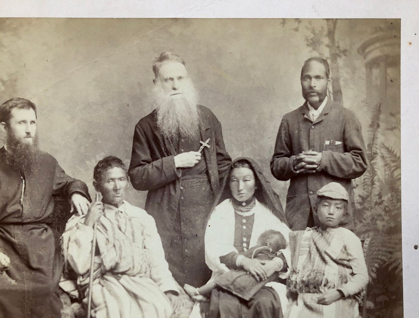 Missionaries - Pere Henri Depelchin - and Tribal People. Photographed by Johnston & Hoffman, India. Late 19th Century. Size: 21 x 17.5 cms.