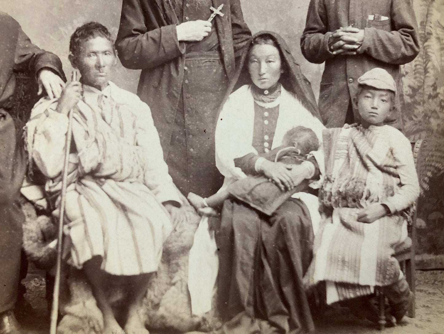 Missionaries - Pere Henri Depelchin - and Tribal People. Photographed by Johnston & Hoffman, India. Late 19th Century. Size: 21 x 17.5 cms.