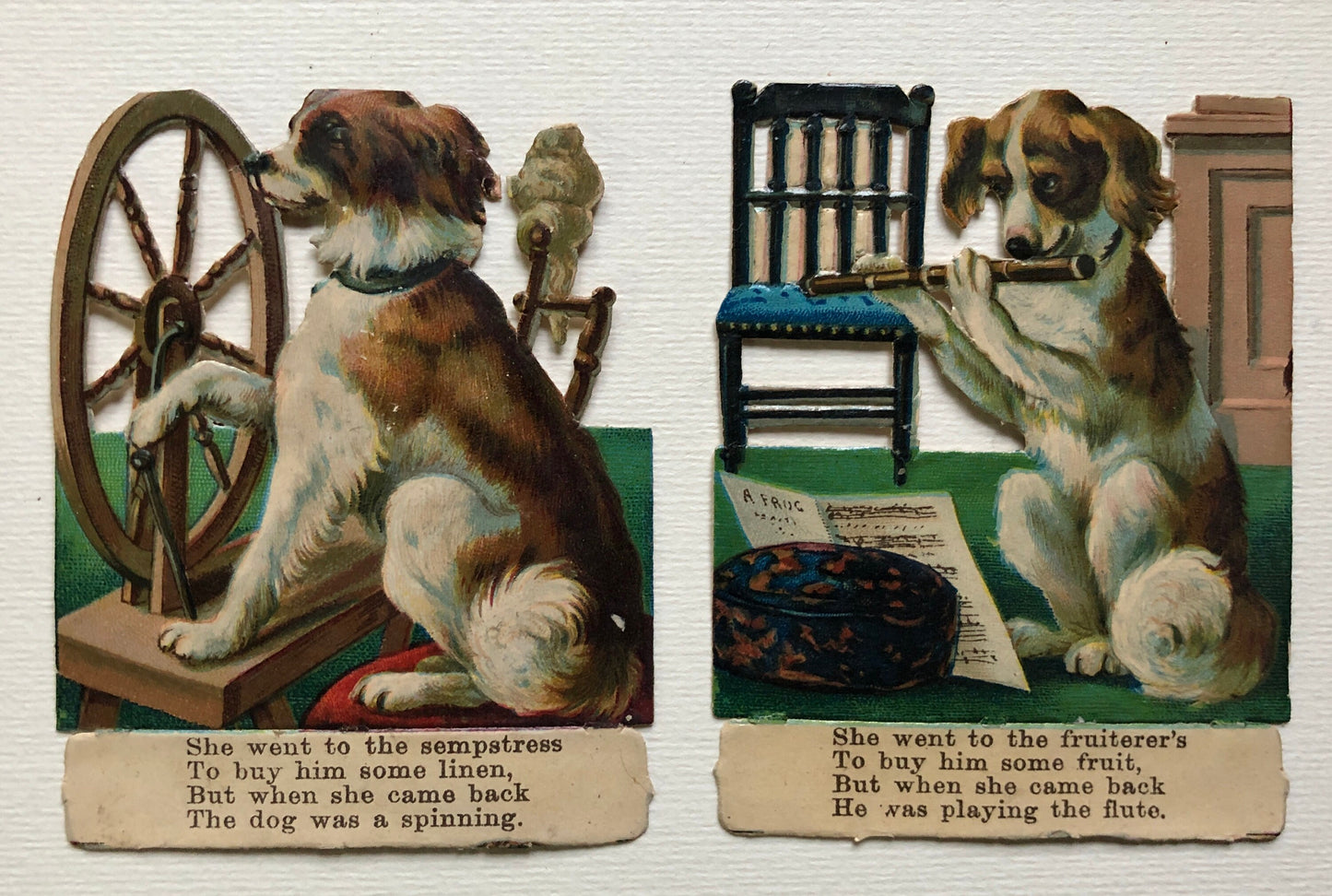 Old Mother Hubbard. A Set of 16 authentic Victorian Scraps. Late 1800’s. Size of each piece: 7.3 x 5.5 cms