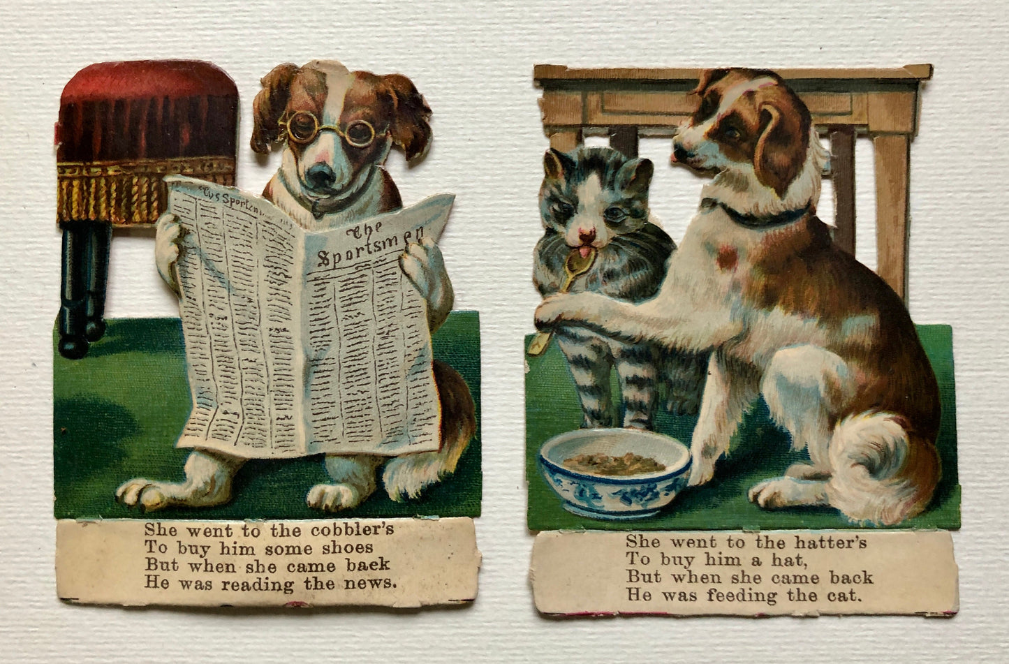 Old Mother Hubbard. A Set of 16 authentic Victorian Scraps. Late 1800’s. Size of each piece: 7.3 x 5.5 cms