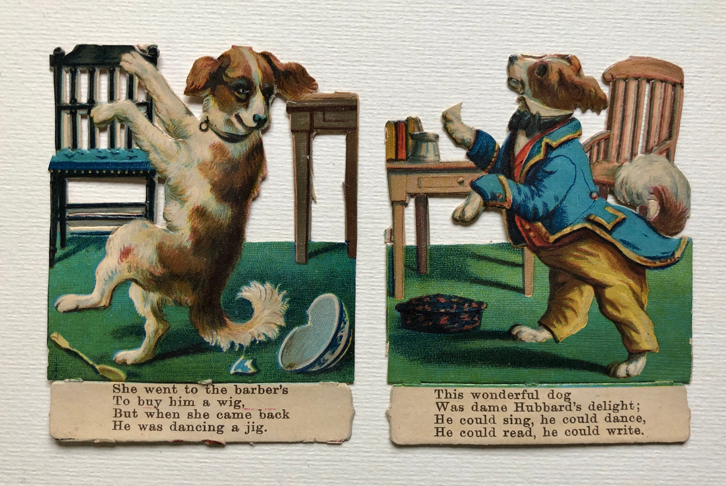 Old Mother Hubbard. A Set of 16 authentic Victorian Scraps. Late 1800’s. Size of each piece: 7.3 x 5.5 cms