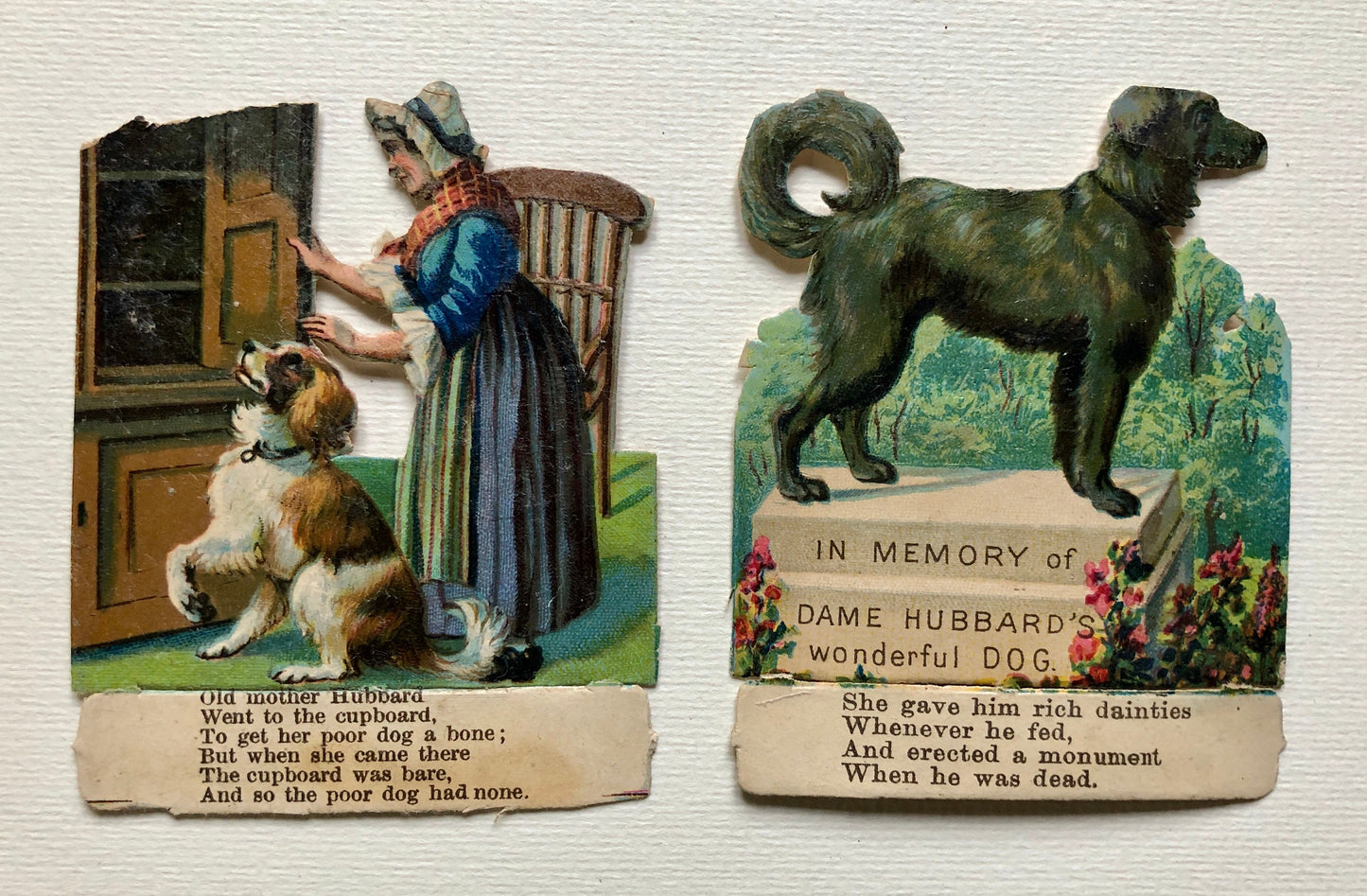 Old Mother Hubbard. A Set of 16 authentic Victorian Scraps. Late 1800’s. Size of each piece: 7.3 x 5.5 cms