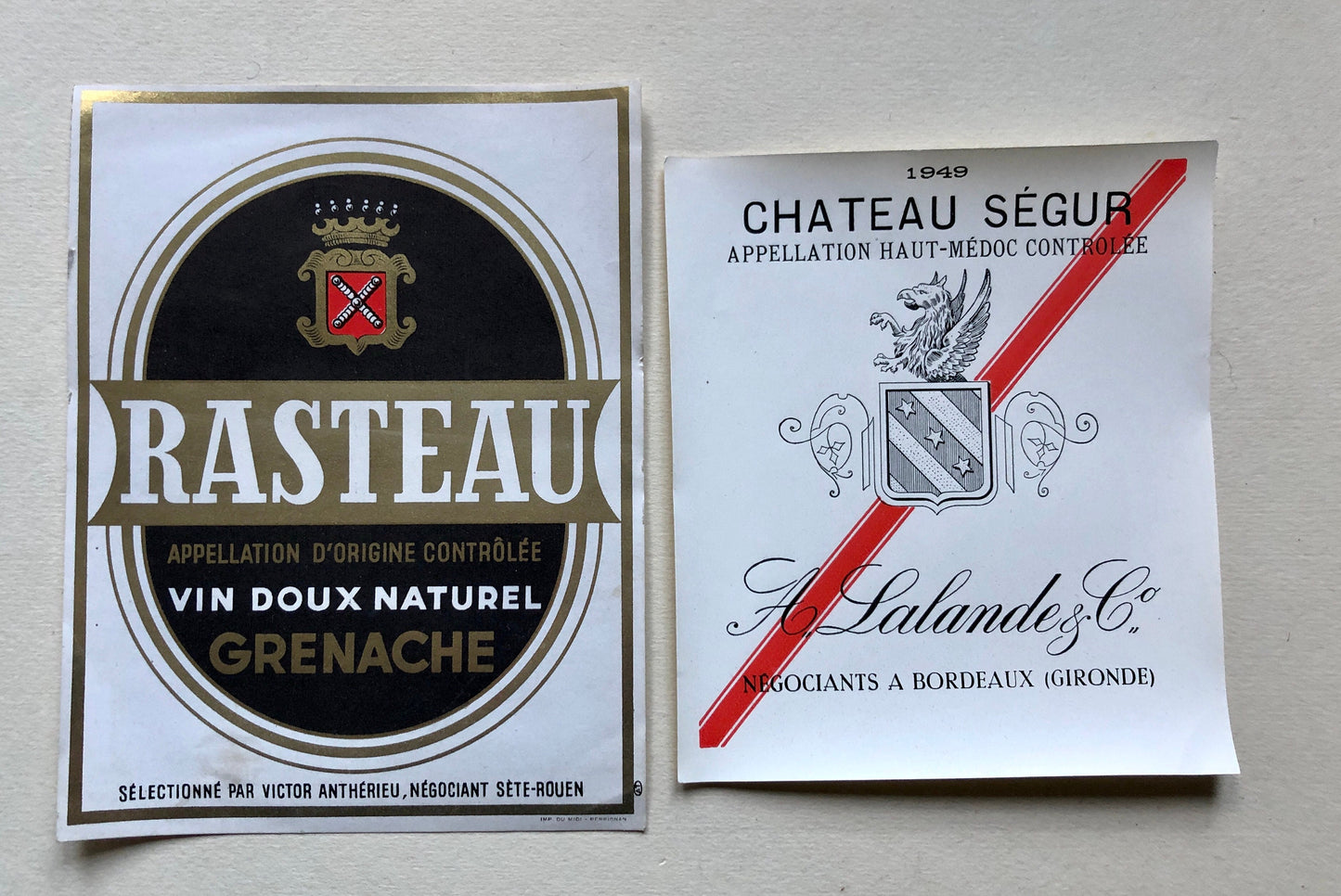 Ten Genuine Wine and Liqueur Labels Dating From 1950’s. French Origin.