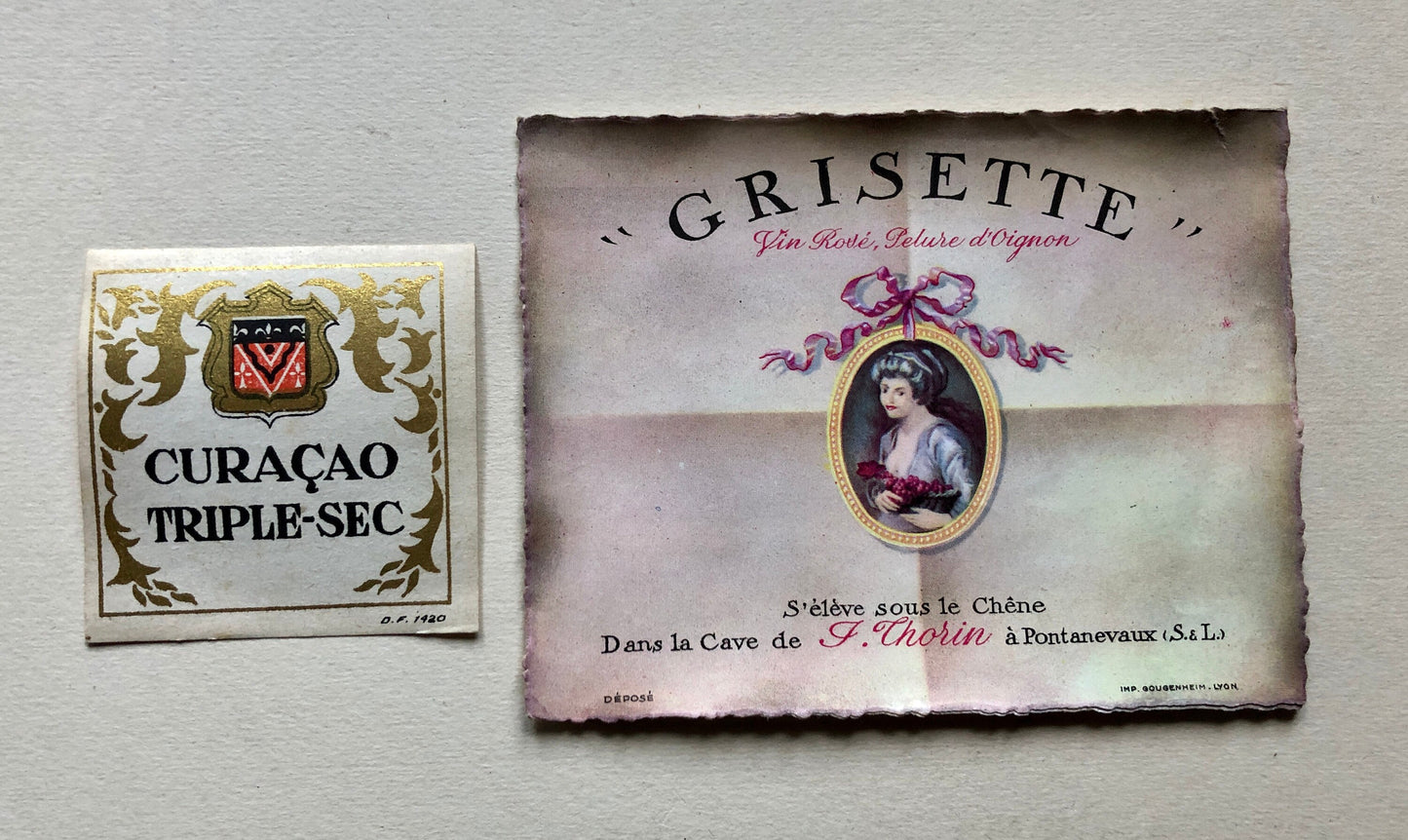 Ten Genuine Wine and Liqueur Labels Dating From 1950’s. French Origin.