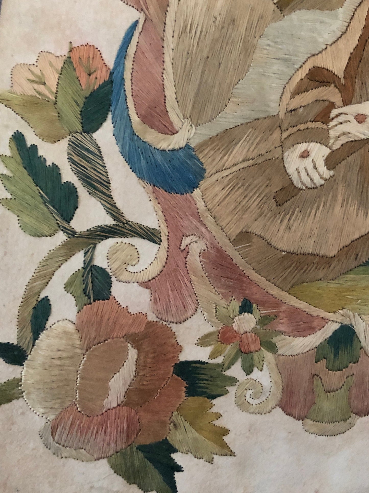 A Fine Silk Double Sided Embroidery of a Saint, Possibly St. Francis, With Skull and Stigmata. French 17th Century. 20 x 16 cms.