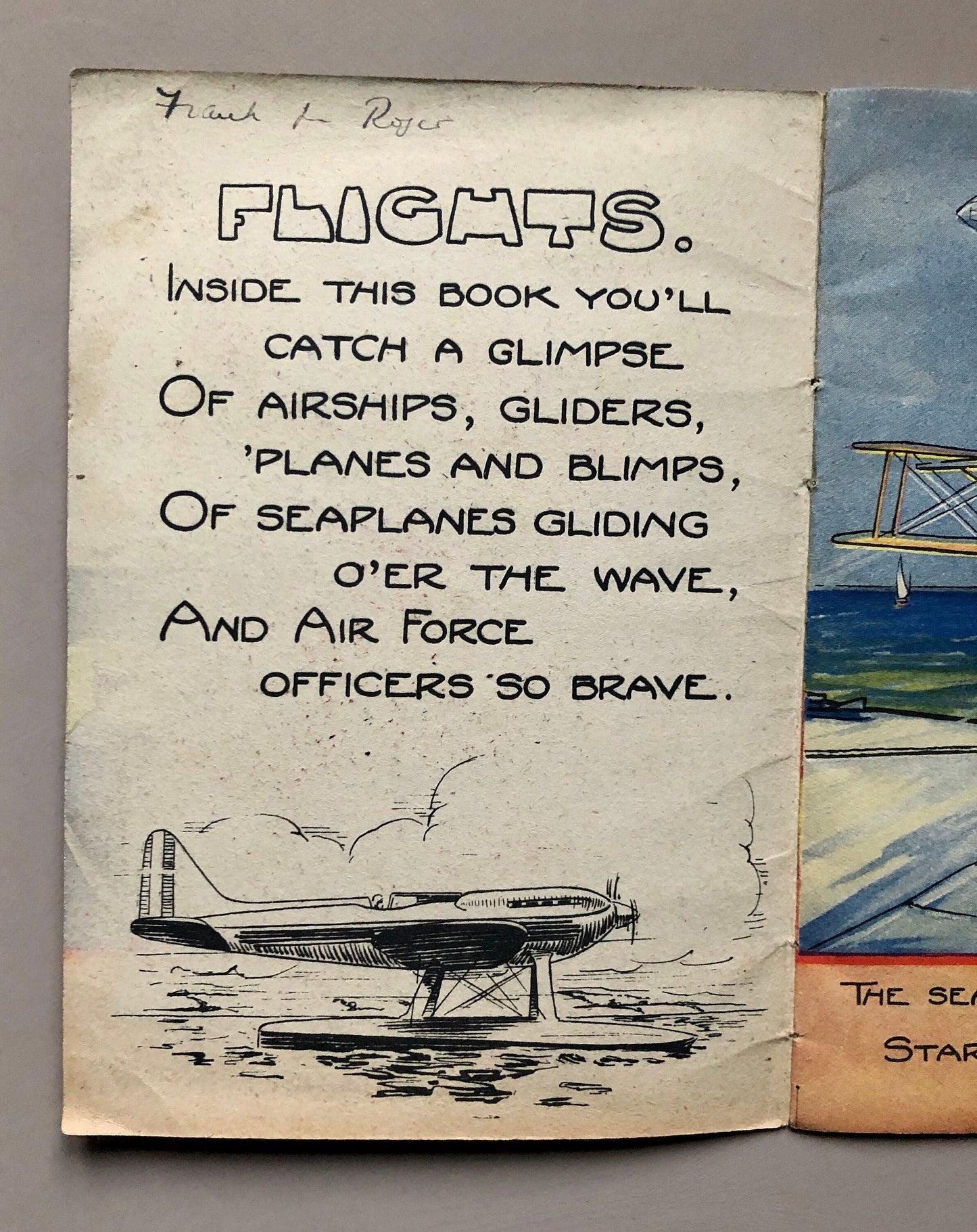 Flights. A ten page booklet given as a gift by T Booker & Sons, Ltd, U.K. ‘Where Mummy buys her furniture’. Size: 20 x 14 cm.