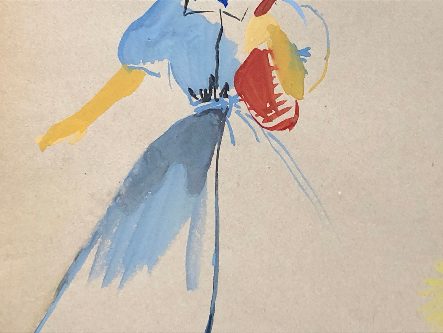 An Original Fashion Sketch, or Croquis, by Parisian Designer Yvette Micas. Hand Drawn and Painted. 1940’s. Signed. Size: 26.5 X 20.5 cms.