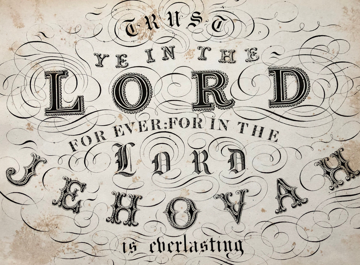 Isaiah 26:4. A Religious Text Promoting Calligraphy Skills. An Original Engraving by William Darton & Son. 1830’s. 21 x 26.5 cms.
