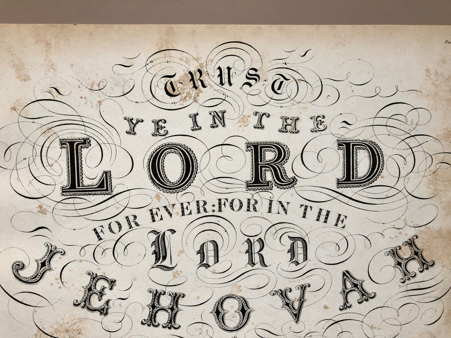 Isaiah 26:4. A Religious Text Promoting Calligraphy Skills. An Original Engraving by William Darton & Son. 1830’s. 21 x 26.5 cms.