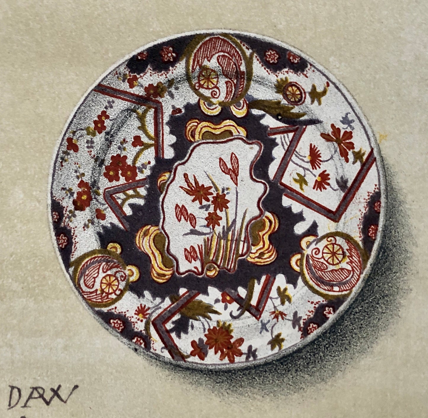 Delft Pottery. A Lithograph From La Faïence Populaire au XVIII Siecle by Mareschal. Dated 1872. Size: 26.7 x 17.2 cms.