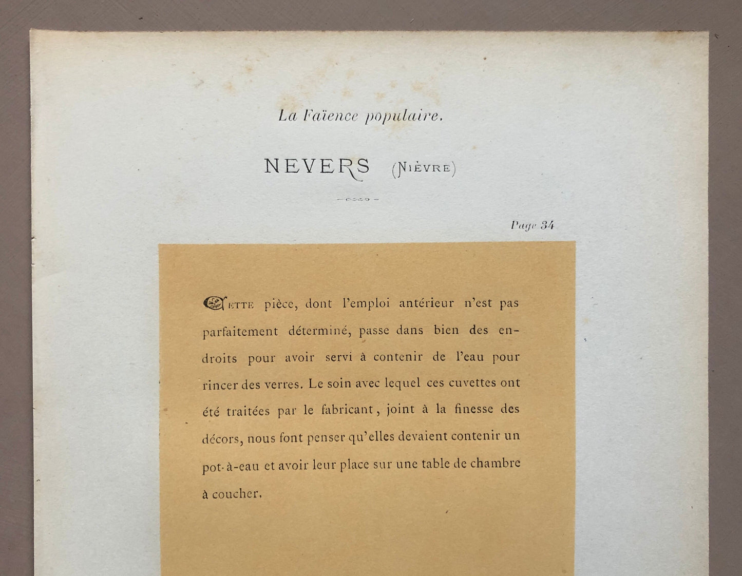 Nevers Pottery. A Lithograph From La Faïence Populaire au XVIII Siecle by Mareschal. Dated 1872. Size: 26.7 x 17.2 cms.
