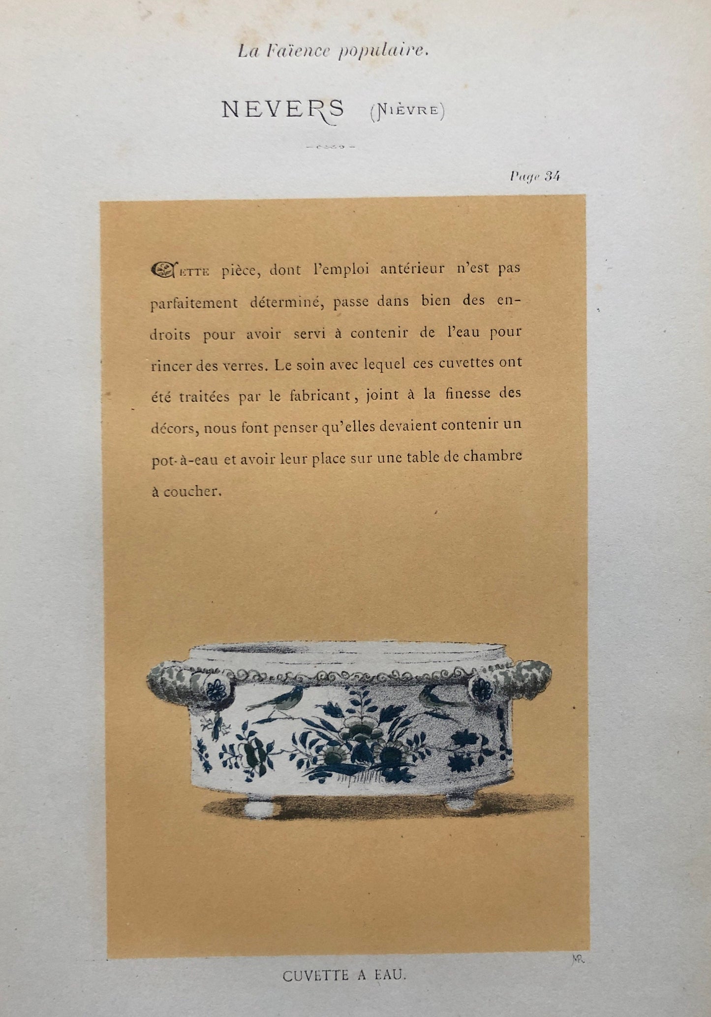 Nevers Pottery. A Lithograph From La Faïence Populaire au XVIII Siecle by Mareschal. Dated 1872. Size: 26.7 x 17.2 cms.