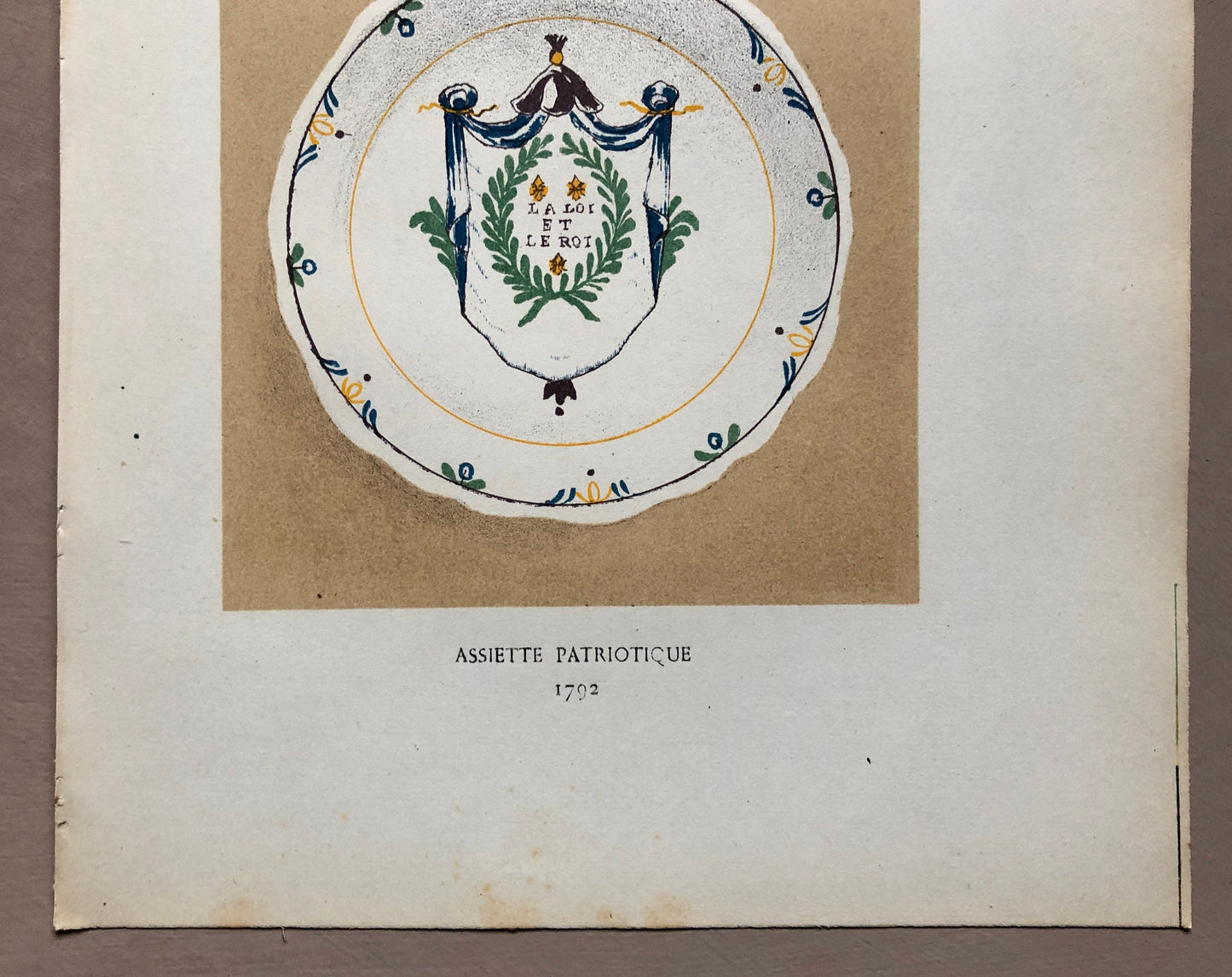 Nevers Faïence Pottery. A Lithograph From La Faïence Populaire au XVIII Siecle by Mareschal. Dated 1872. Size: 26.7 x 17.2 cms.