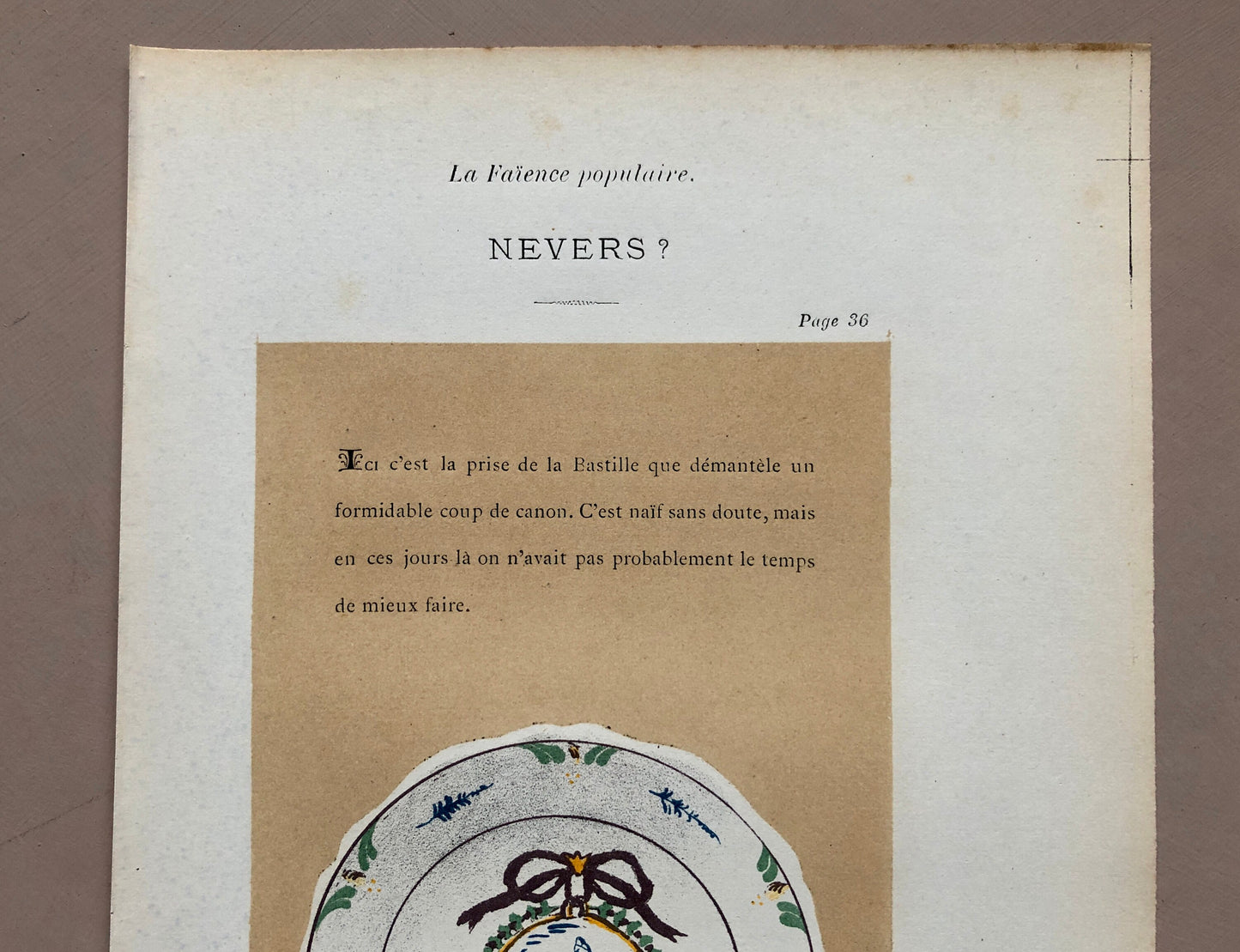 Nevers Faïence Pottery. A Lithograph From La Faïence Populaire au XVIII Siecle by Mareschal. Dated 1872. Size: 26.7 x 17.2 cms.