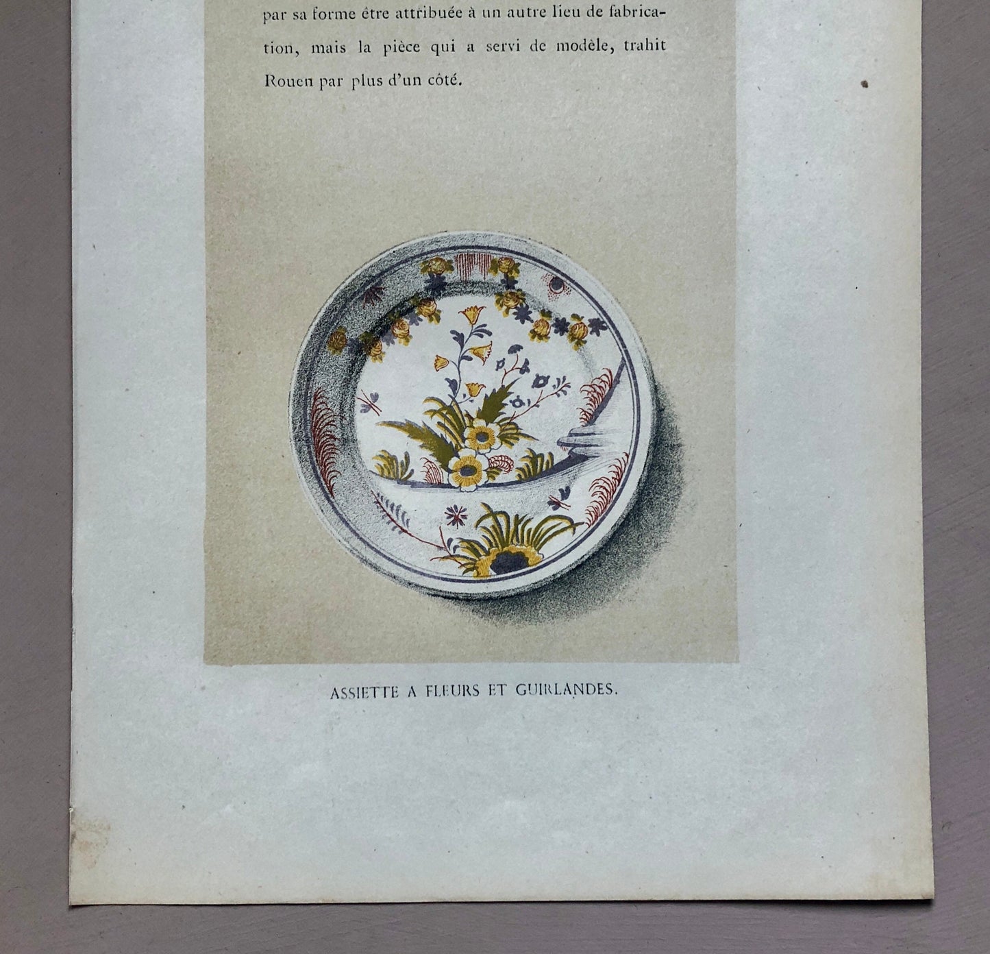Faïence Rouen Pottery. A Lithograph From La Faïence Populaire au XVIII Siecle by Mareschal. Dated 1872. Size: 26.7 x 17.2 cms.