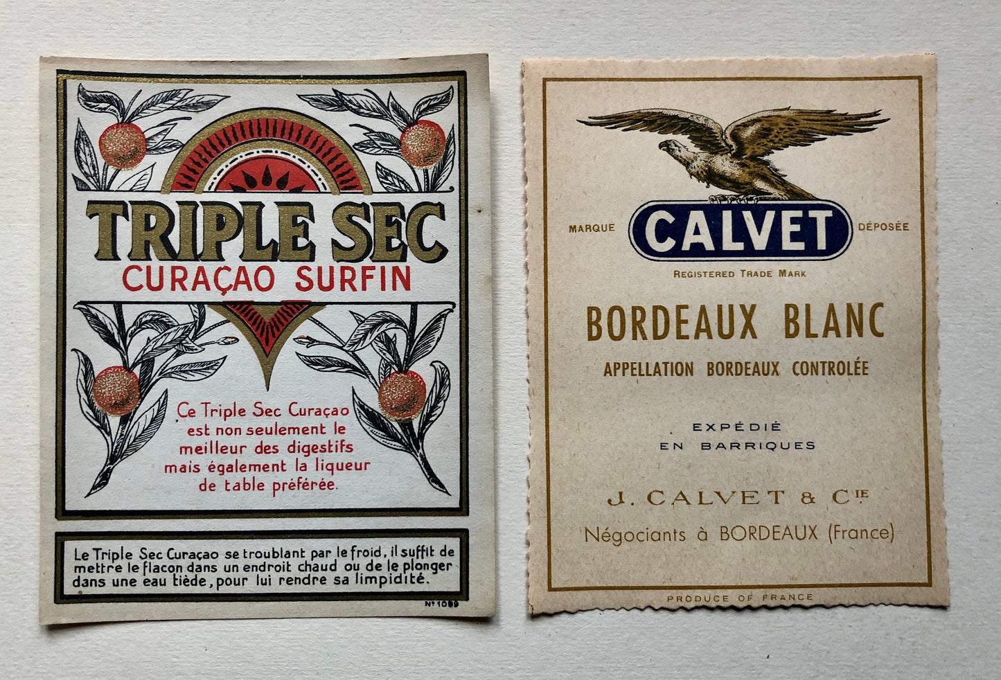 Ten Genuine Wine and Liqueur Labels Dating From 1950’s. French Origin.