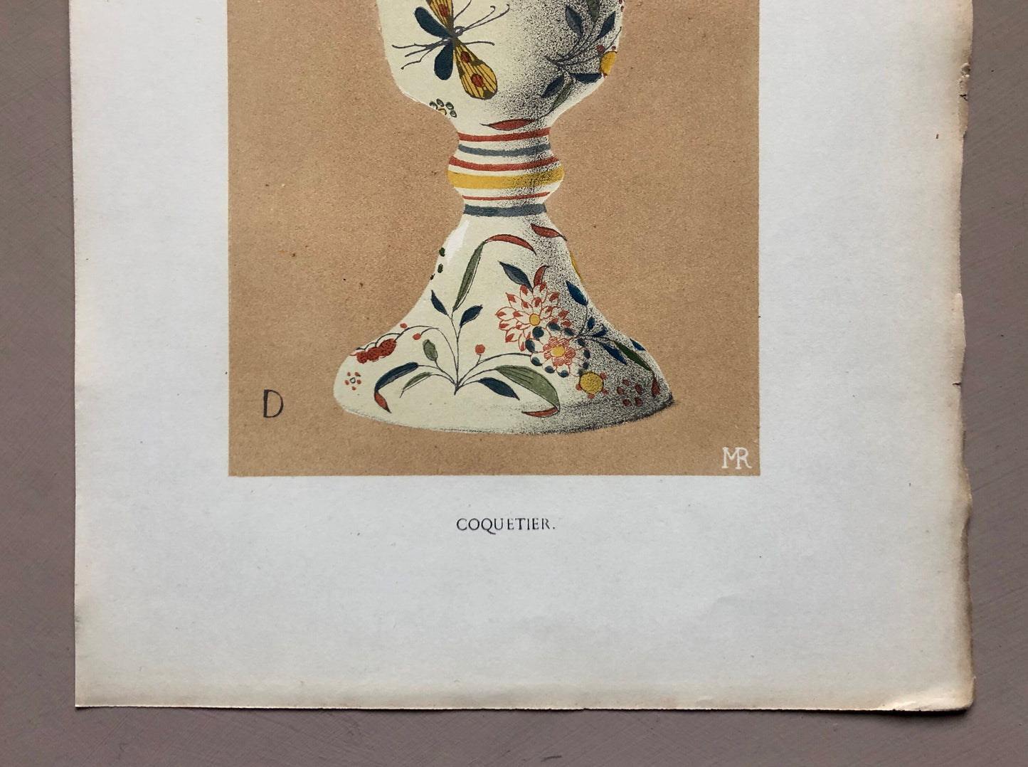 Faïence Rouen Pottery. An Original Lithograph From La Faïence Populaire au XVIII Siecle by Mareschal. Dated 1872. Size: 26.7 x 17.2 cms.