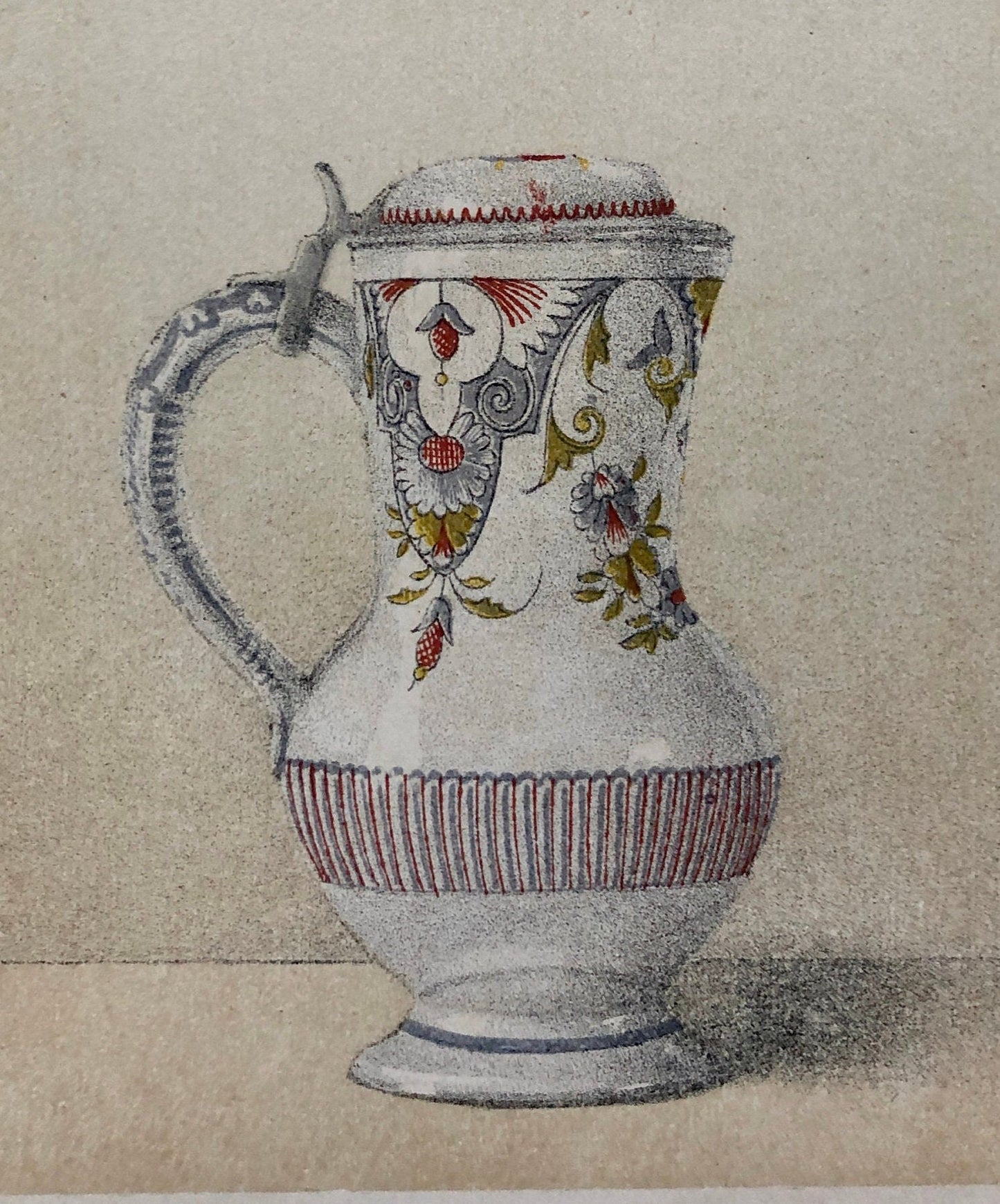 Faïence Rouen Pottery. An Original Lithograph From La Faïence Populaire au XVIII Siecle by Mareschal. Dated 1872. Size: 26.7 x 17.2 cms.
