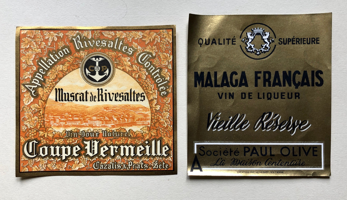 Ten Genuine Wine and Liqueur Labels Dating From 1950’s. French Origin.