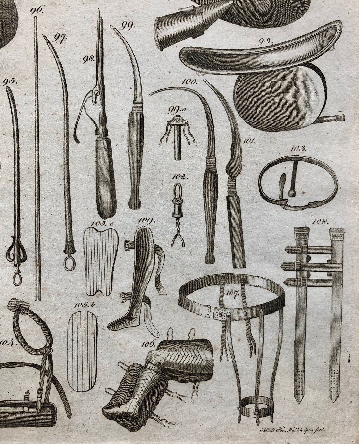 Surgery. 6 Original Engravings of Surgical Equiptment From The Encyclopedia Britannica, 1797. Engraved by A. Bell. Size: 26.5 x 20.5 cms