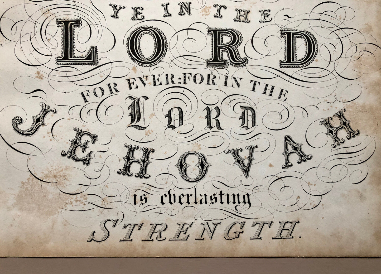 Isaiah 26:4. A Religious Text Promoting Calligraphy Skills. An Original Engraving by William Darton & Son. 1830’s. 21 x 26.5 cms.