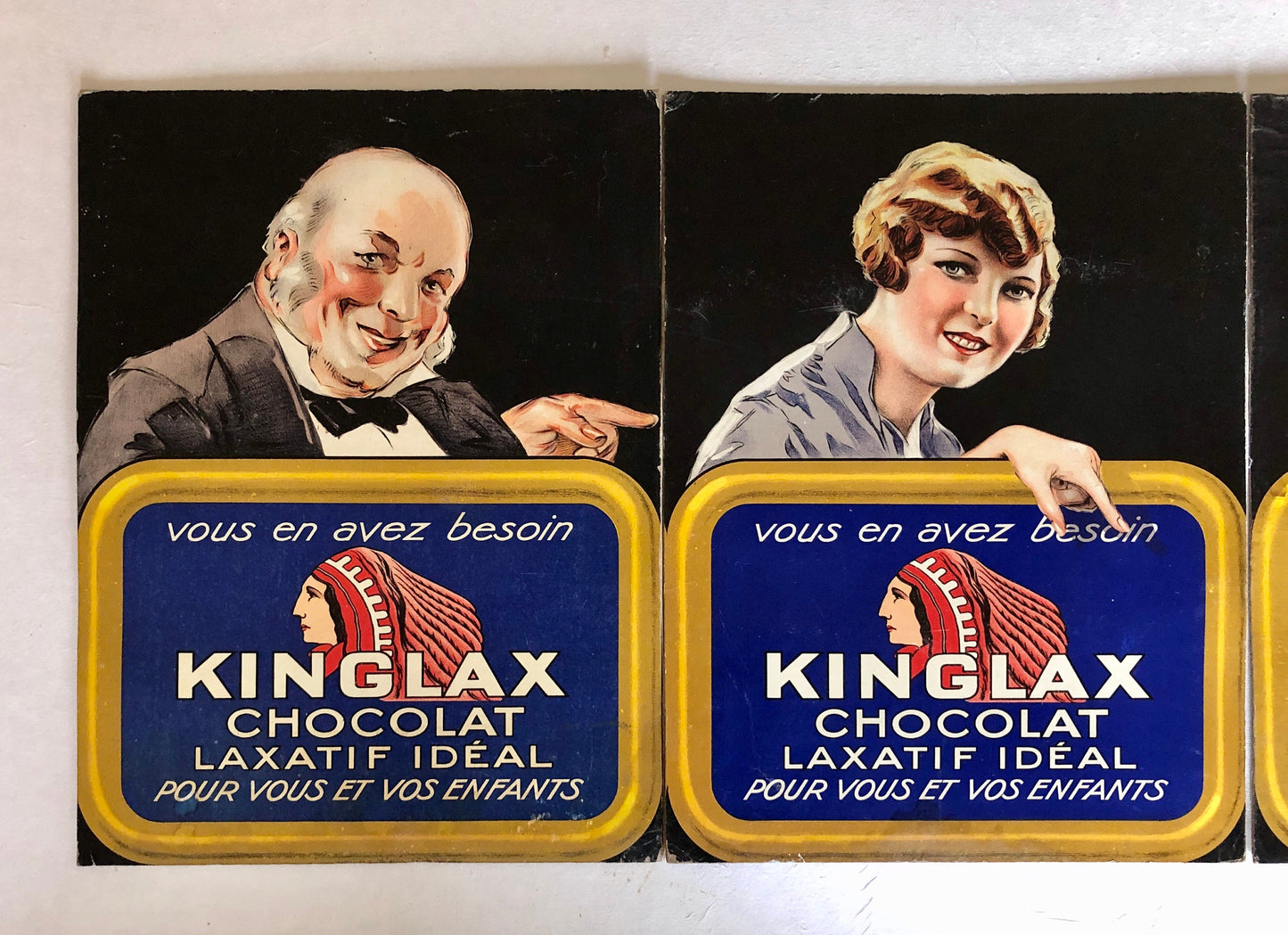 An Original French Advertisement For Kinglax Chocolate. 5 sections . Early 1900’s. Size: 39.5 x 30 cms.