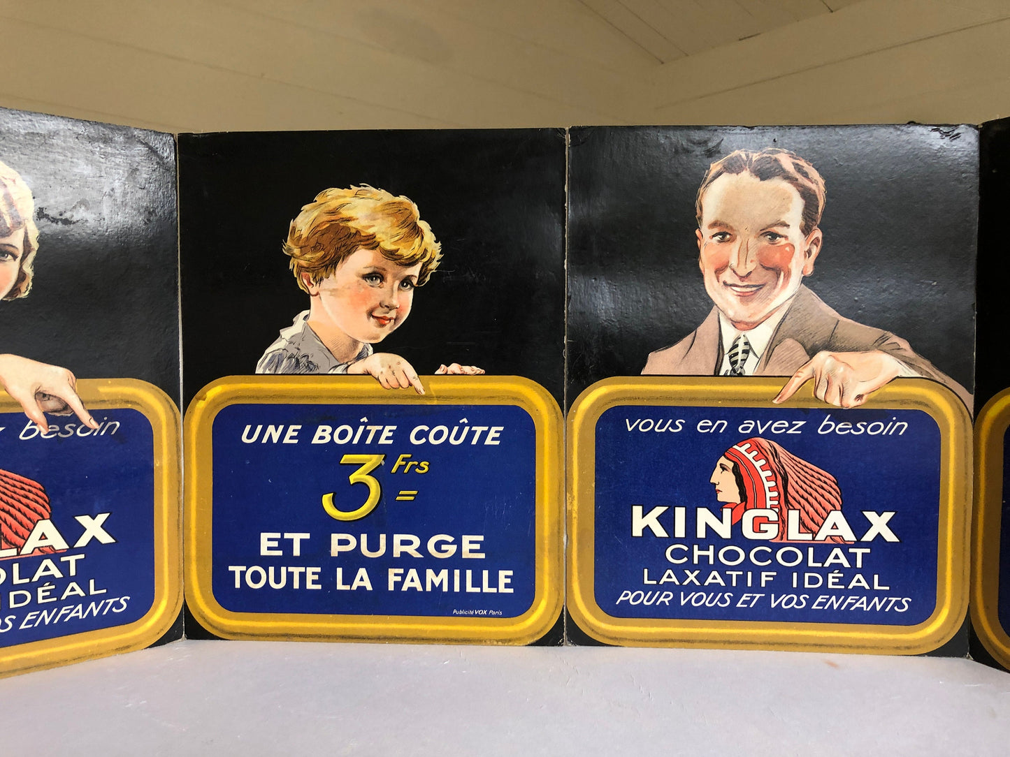 An Original French Advertisement For Kinglax Chocolate. 5 sections . Early 1900’s. Size: 39.5 x 30 cms.