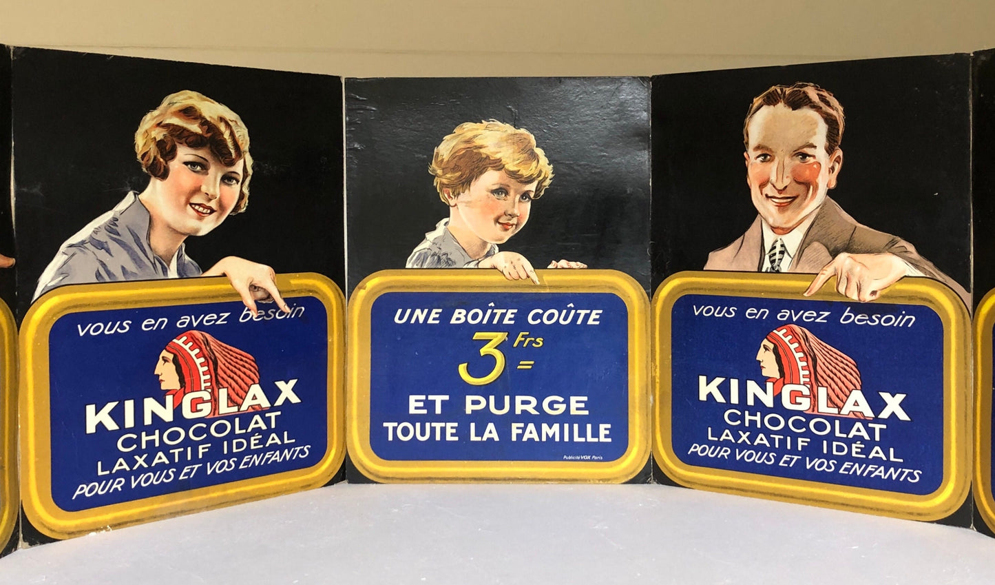 An Original French Advertisement For Kinglax Chocolate. 5 sections . Early 1900’s. Size: 39.5 x 30 cms.