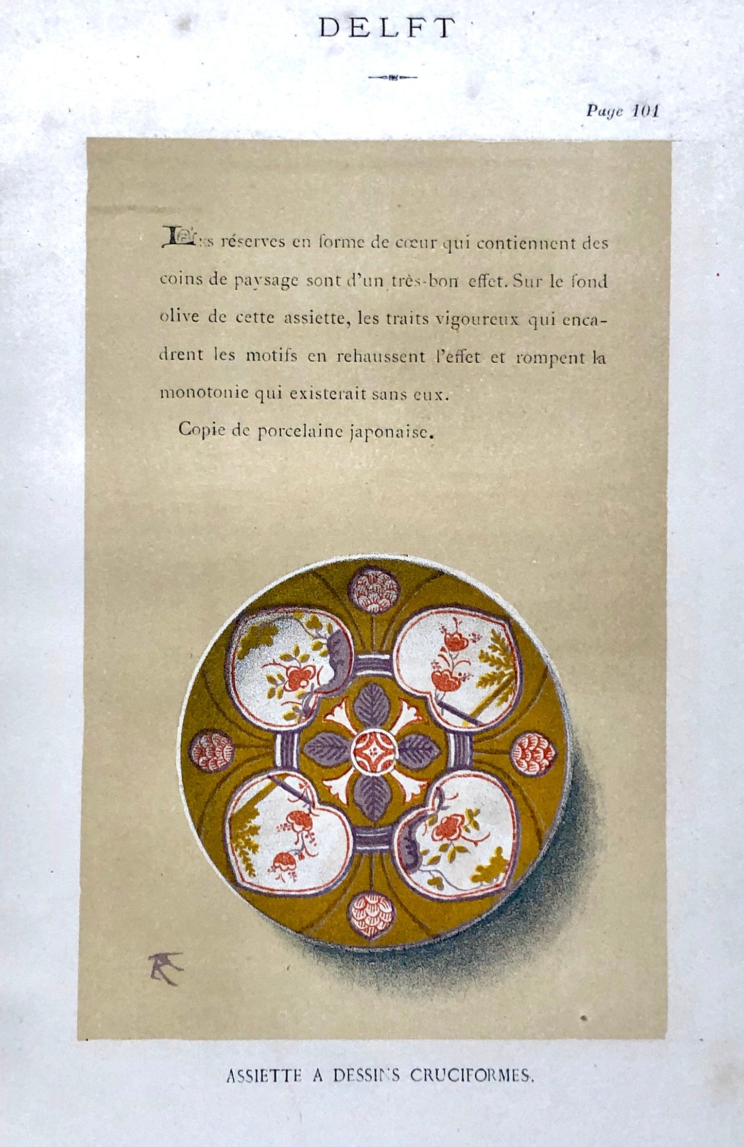 Delft Pottery. A Lithographic Print From La Faïence Populaire au XVIII Siecle by Mareschal. Dated 1872. Size: 26.7 x 17.2 cms.