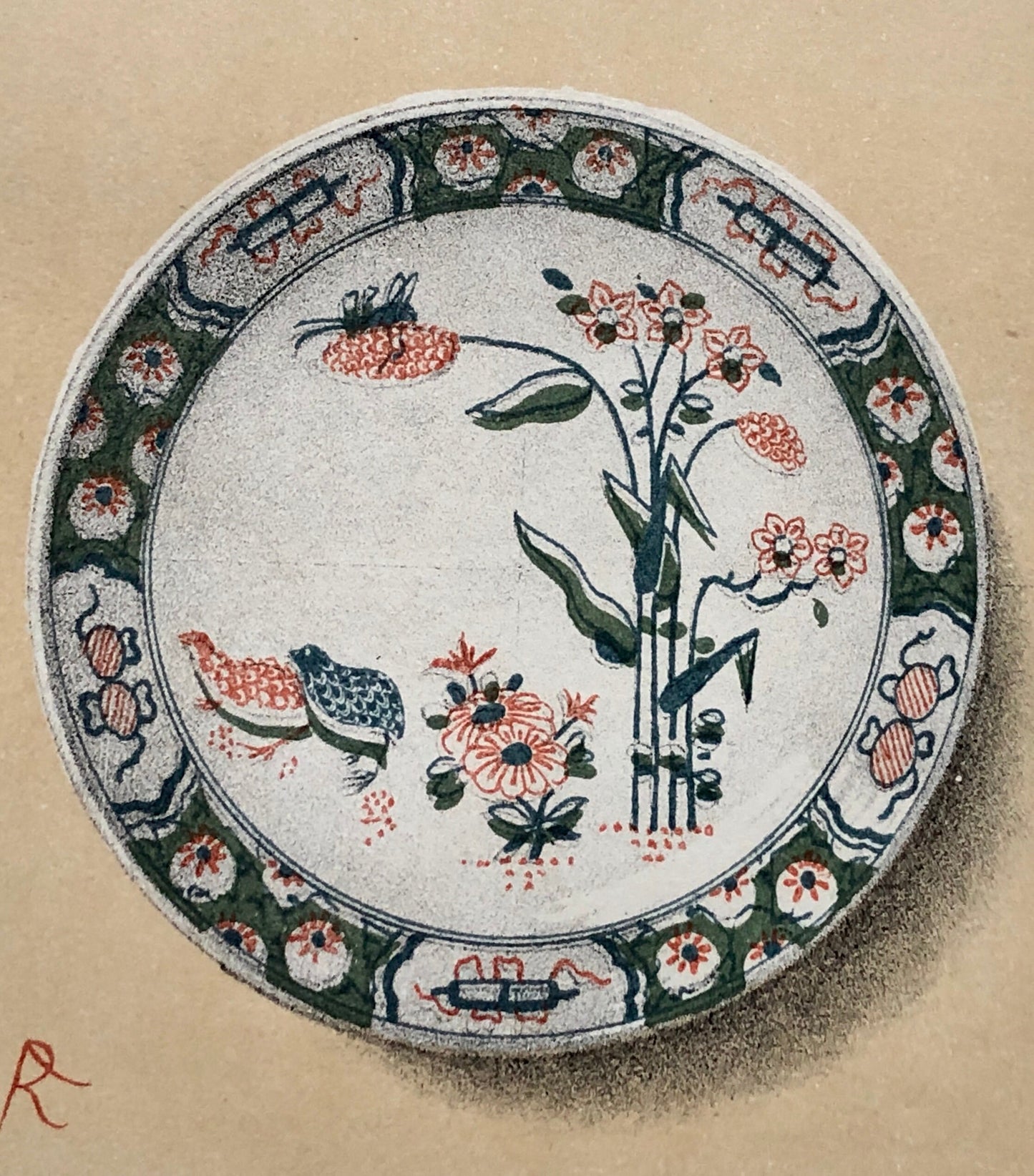 Delft Pottery. A Lithograph From La Faïence Populaire au XVIII Siecle by Mareschal. Dated 1872. Size: 26.7 x 17.2 cms.
