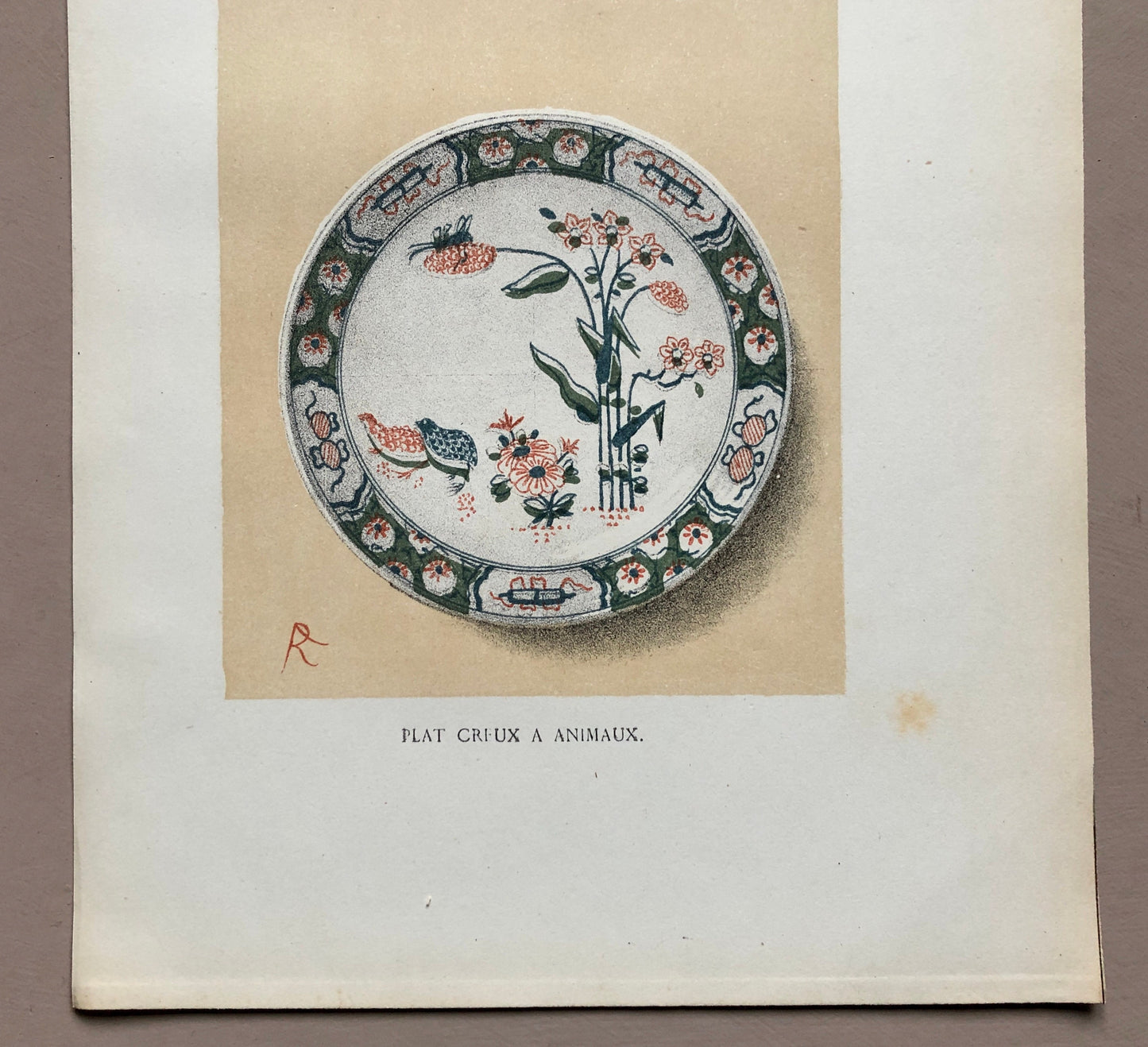 Delft Pottery. A Lithograph From La Faïence Populaire au XVIII Siecle by Mareschal. Dated 1872. Size: 26.7 x 17.2 cms.