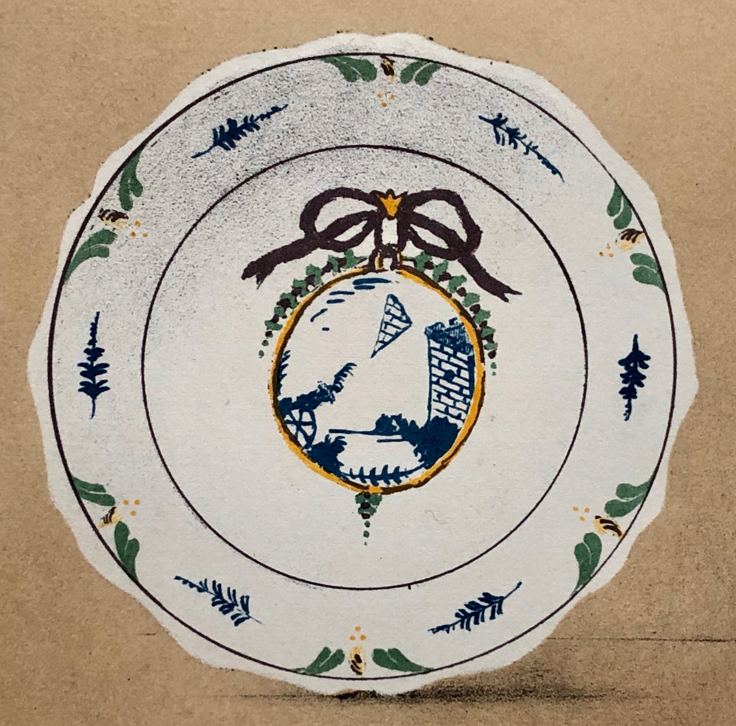 Nevers Faïence Pottery. A Lithograph From La Faïence Populaire au XVIII Siecle by Mareschal. Dated 1872. Size: 26.7 x 17.2 cms.