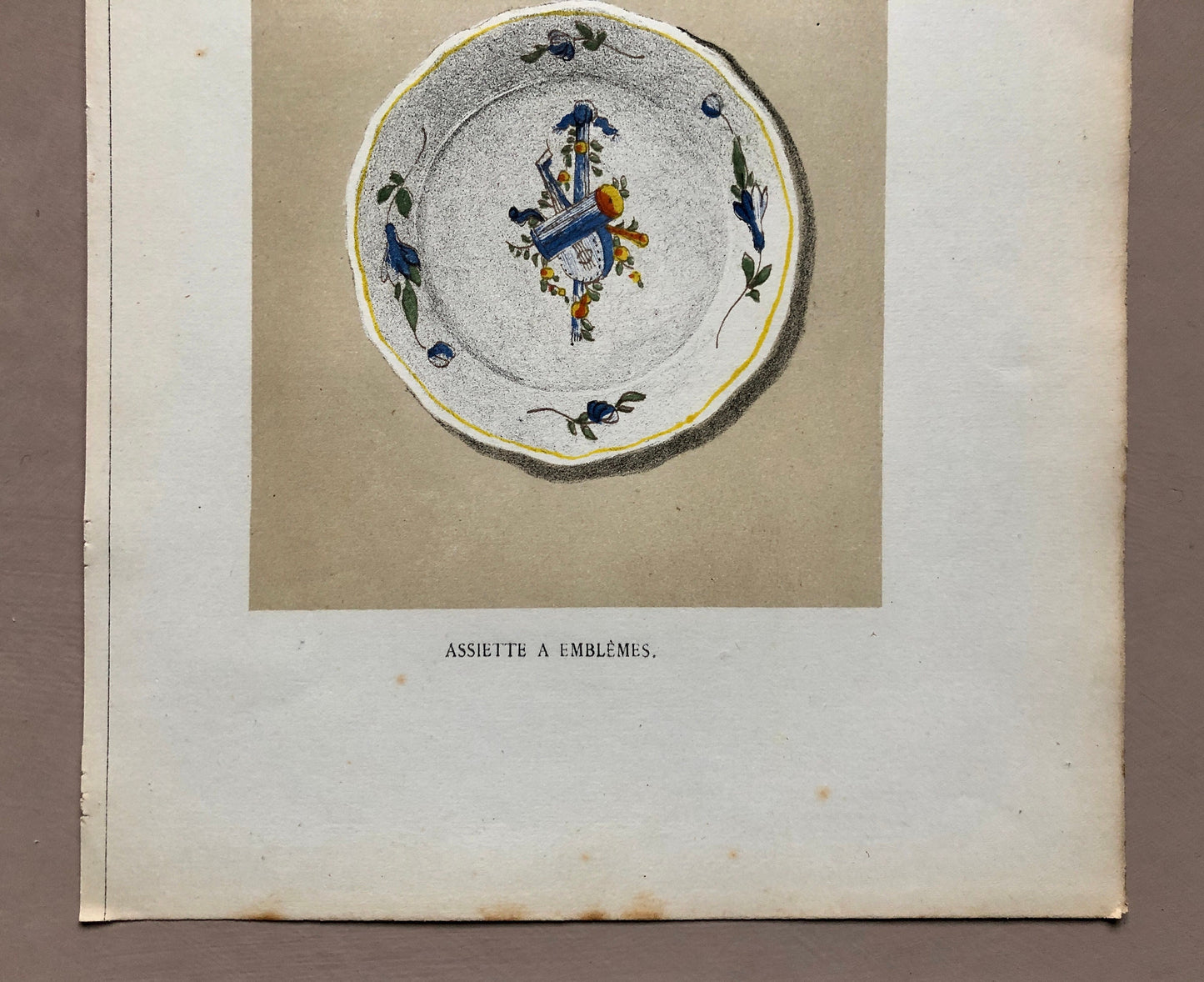Nevers. Faïence Pottery. A Lithograph From La Faïence Populaire au XVIII Siecle by Mareschal. Dated 1872. Size: 26.7 x 17.2 cms.