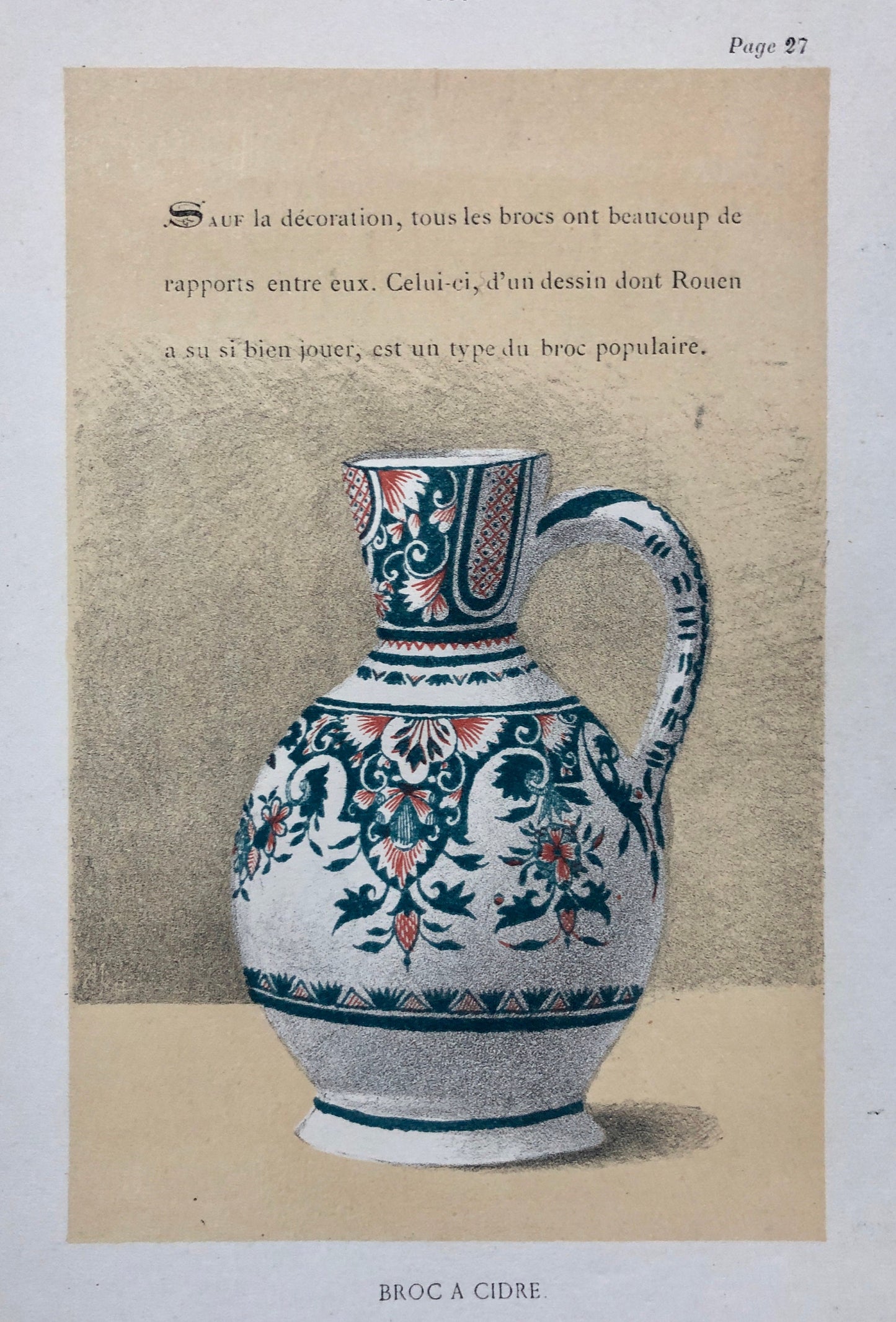 Rouen. Faïence Pottery. An Original Lithograph From La Faïence Populaire au XVIII Siecle by Mareschal. Dated 1872. Size: 26.7 x 17.2 cms.