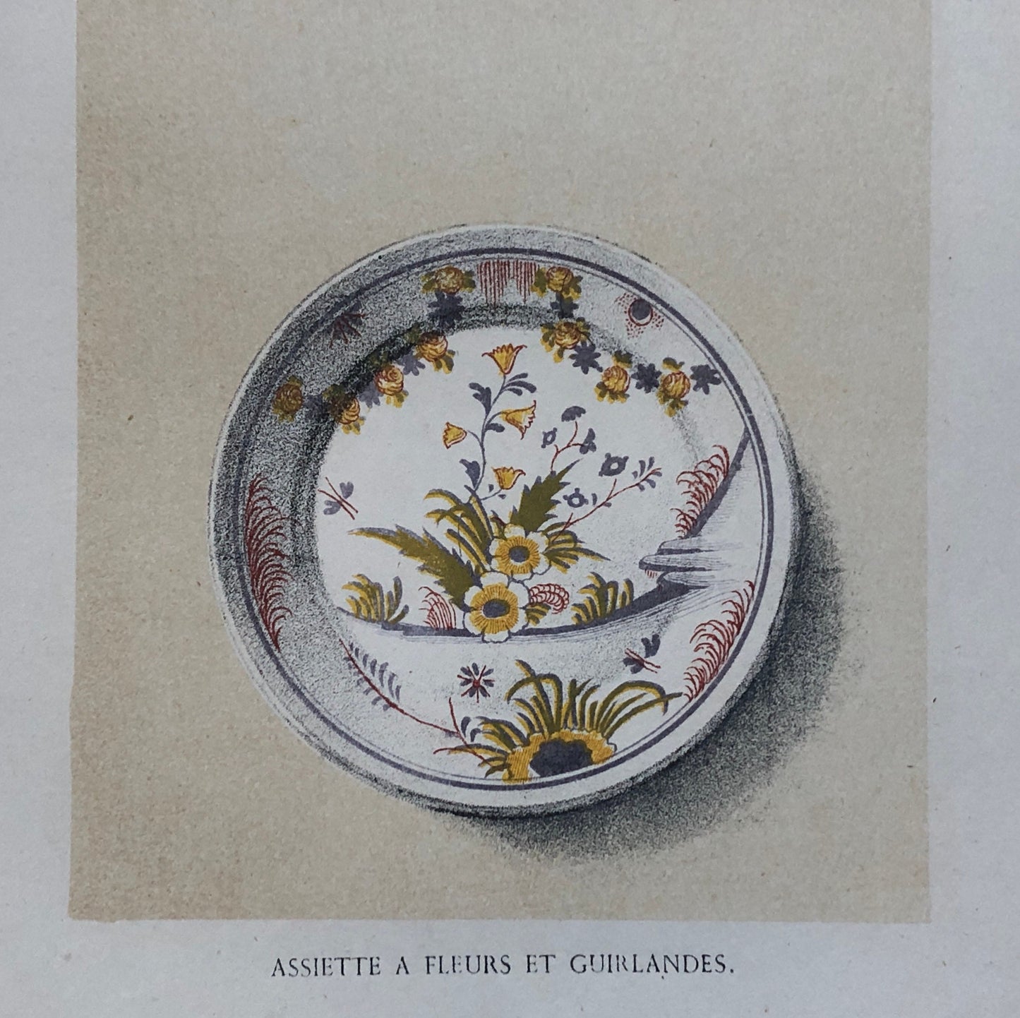 Faïence Rouen Pottery. A Lithograph From La Faïence Populaire au XVIII Siecle by Mareschal. Dated 1872. Size: 26.7 x 17.2 cms.