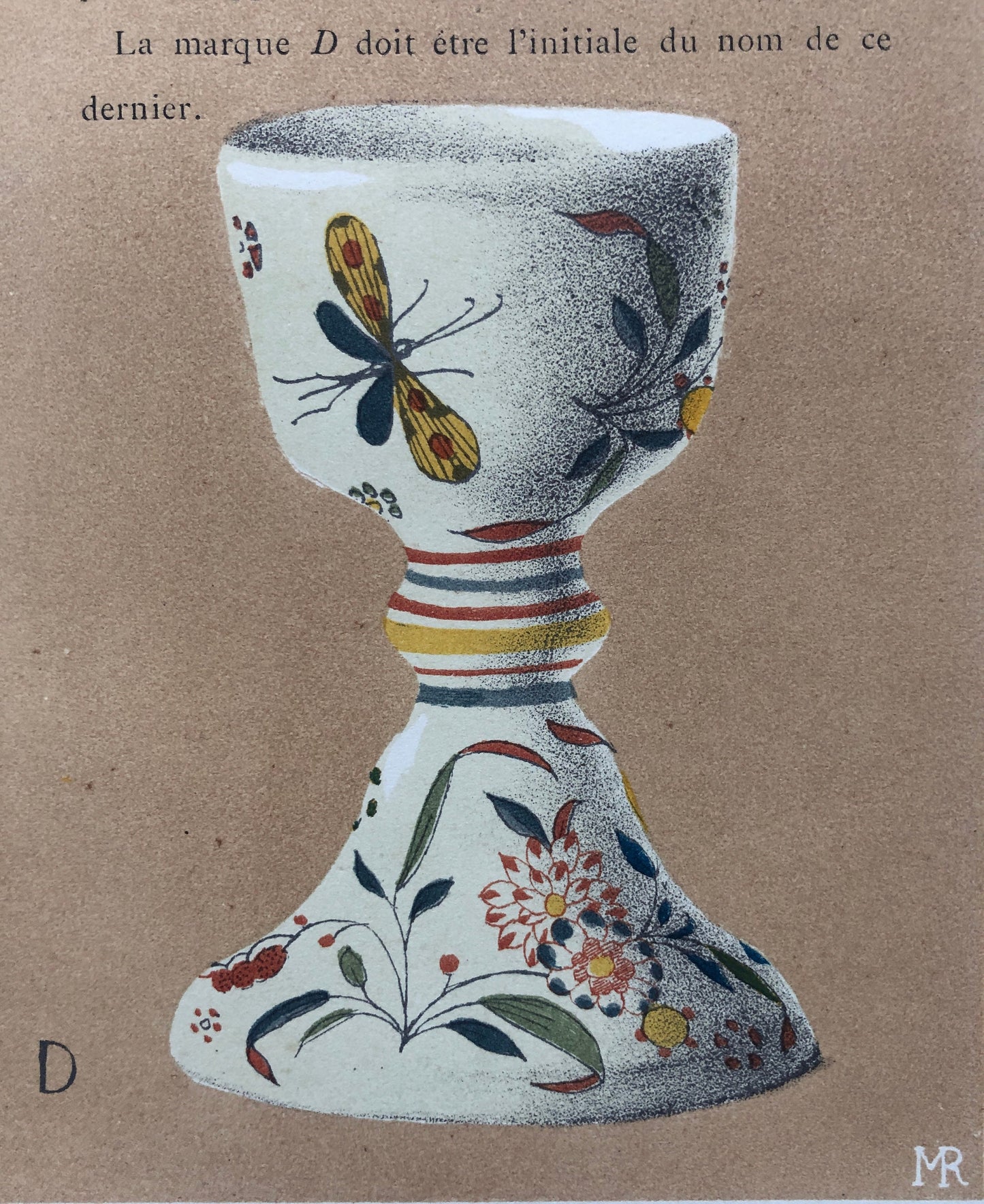 Faïence Rouen Pottery. An Original Lithograph From La Faïence Populaire au XVIII Siecle by Mareschal. Dated 1872. Size: 26.7 x 17.2 cms.