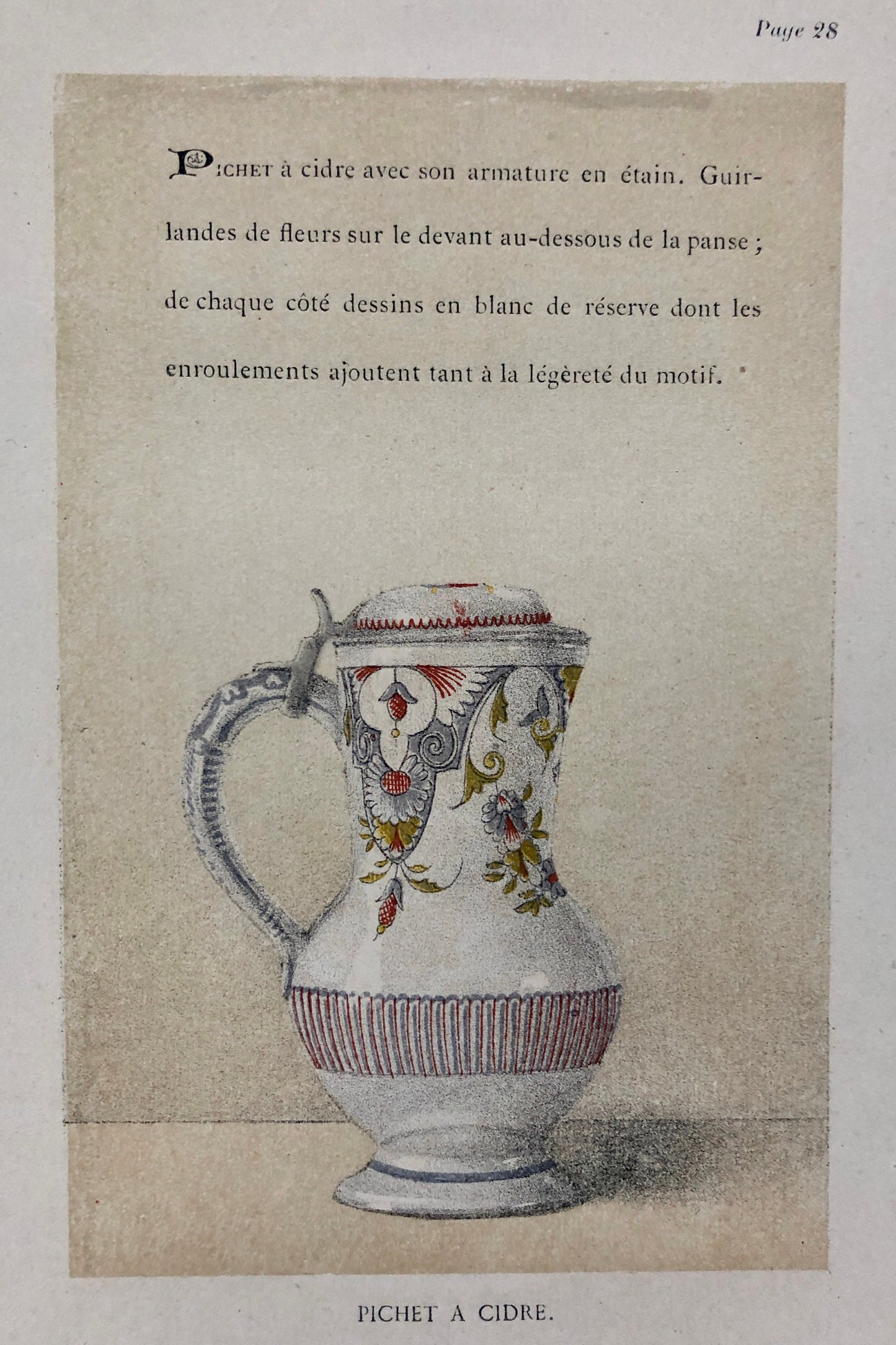 Faïence Rouen Pottery. An Original Lithograph From La Faïence Populaire au XVIII Siecle by Mareschal. Dated 1872. Size: 26.7 x 17.2 cms.