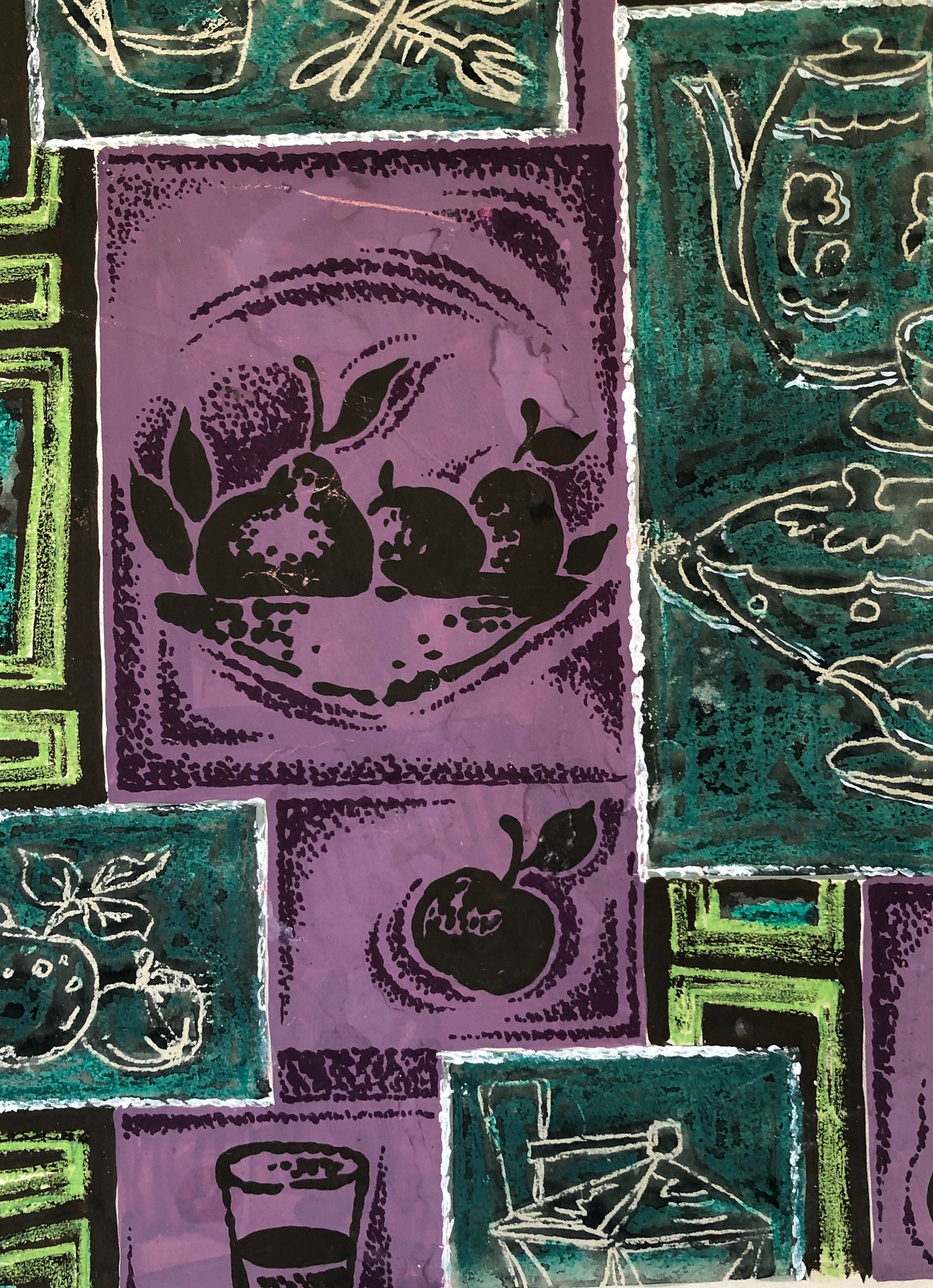An Original Textile Design for Upholstery. Very Large. Hand painted. From The Atelier Artilia, Paris. 1960’s. Size: 85 x 69.5 cms