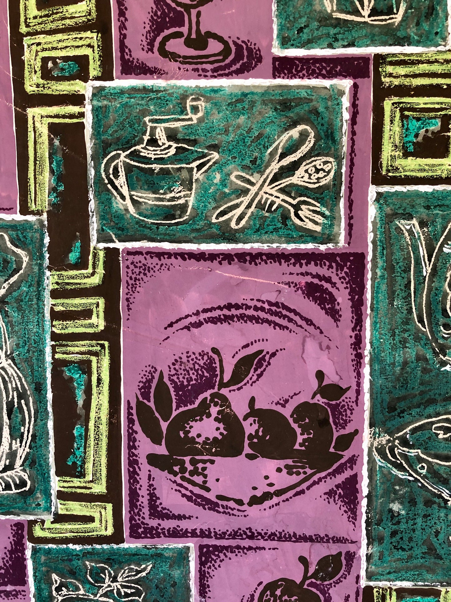 An Original Textile Design for Upholstery. Very Large. Hand painted. From The Atelier Artilia, Paris. 1960’s. Size: 85 x 69.5 cms