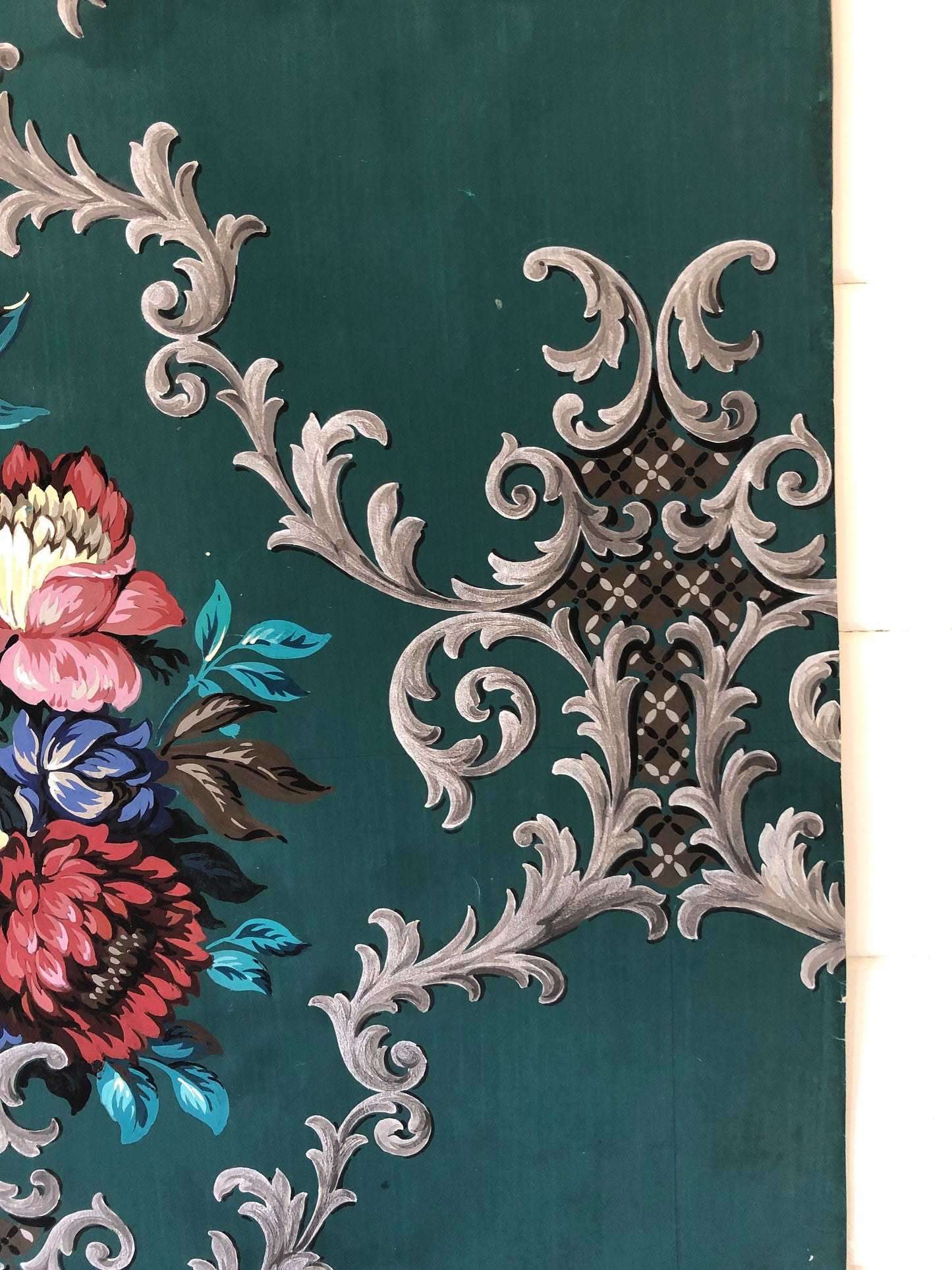 An Original Textile Design for Upholstery. Very Large. Hand painted. From The Atelier Artilia, Paris. 1960’s. Size: 92 x 73 cms