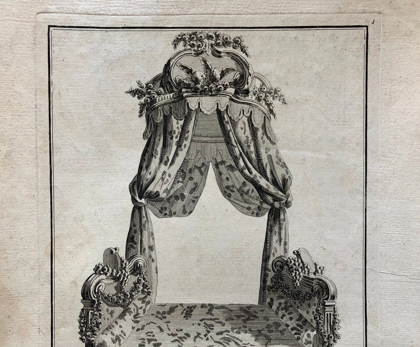 Lit à la Turque. A Copper plate Etching From Ameublement by Jean de la Fosse. Circa 1771. Size: 46 x 30.7 cms.