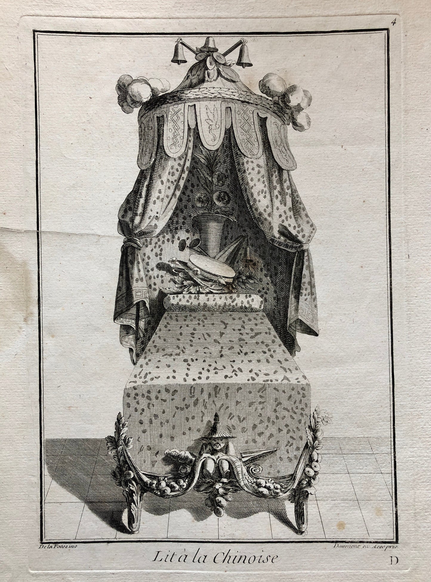Lit à la Chinoise. A Copper plate Etching From Ameublement by Jean de la Fosse. Circa 1771. Size: 46 x 30.7 cms.