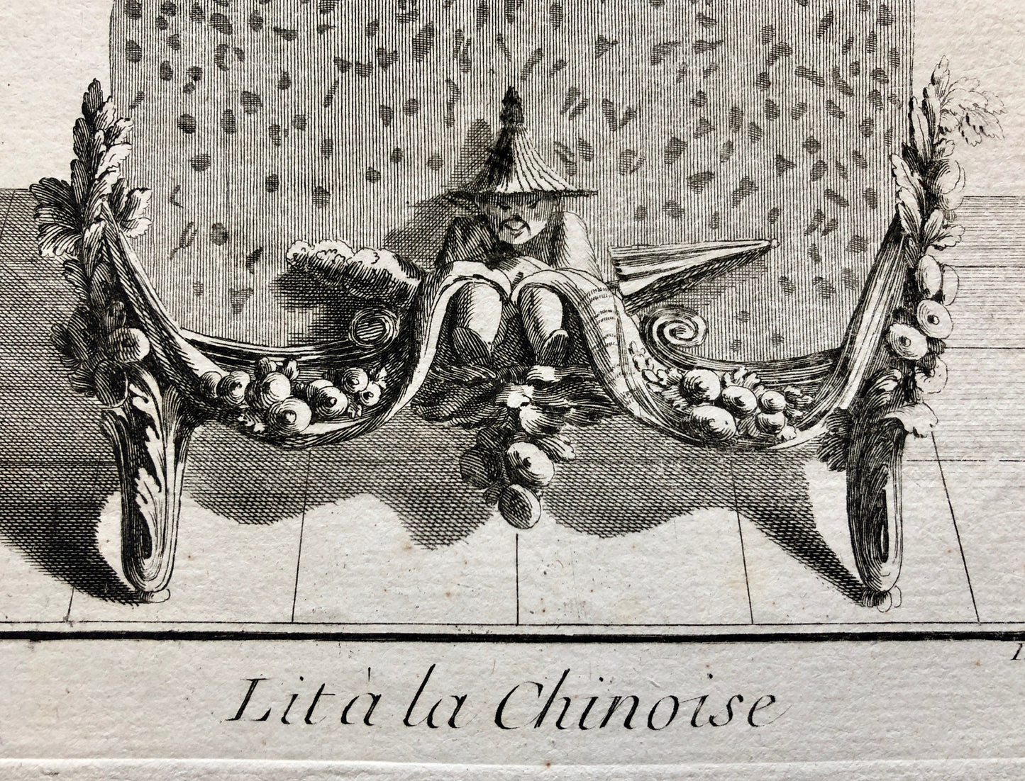 Lit à la Chinoise. A Copper plate Etching From Ameublement by Jean de la Fosse. Circa 1771. Size: 46 x 30.7 cms.