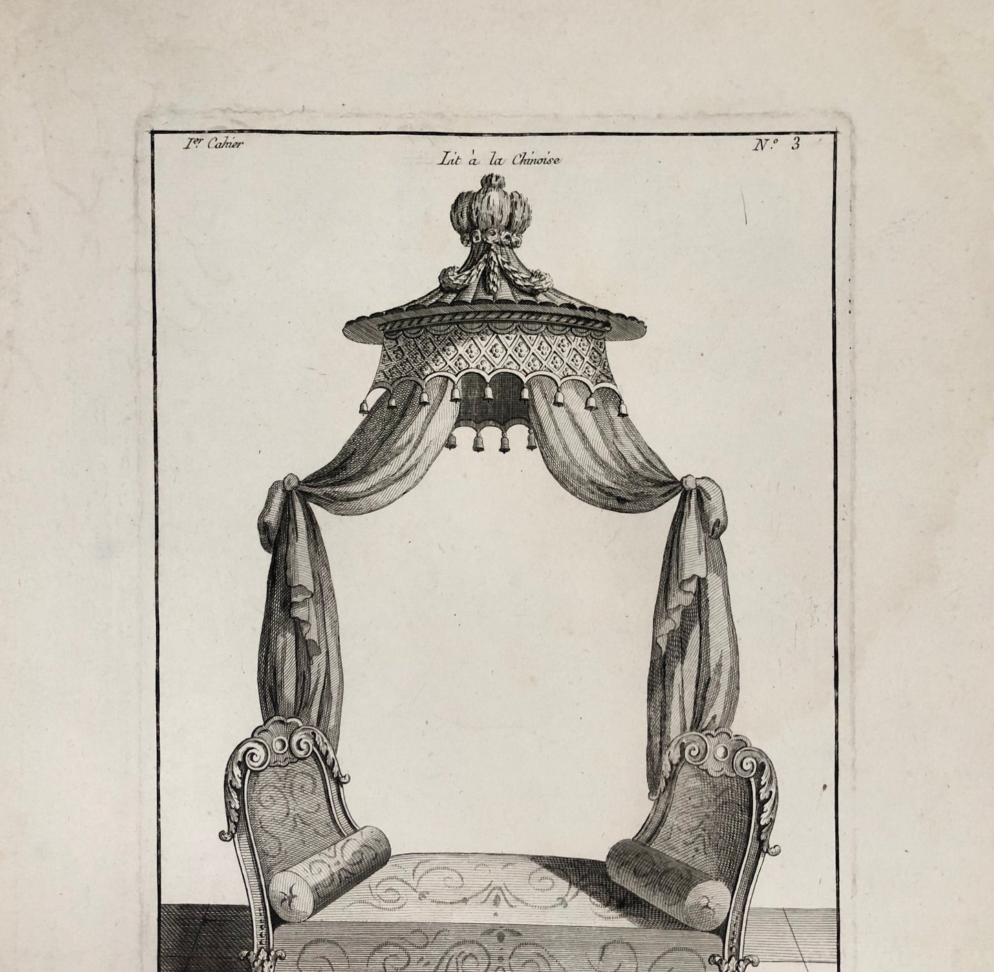 Lit à la Chinoise. A Copper Engraving From Livre de Meubles by Juste-Francois Boucher. Circa 1780. Size: 46 x 30.5cms