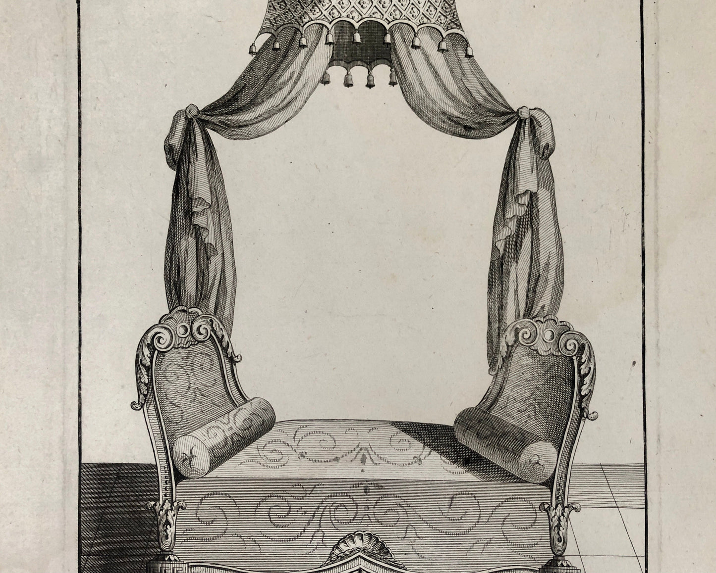 Lit à la Chinoise. A Copper Engraving From Livre de Meubles by Juste-Francois Boucher. Circa 1780. Size: 46 x 30.5cms