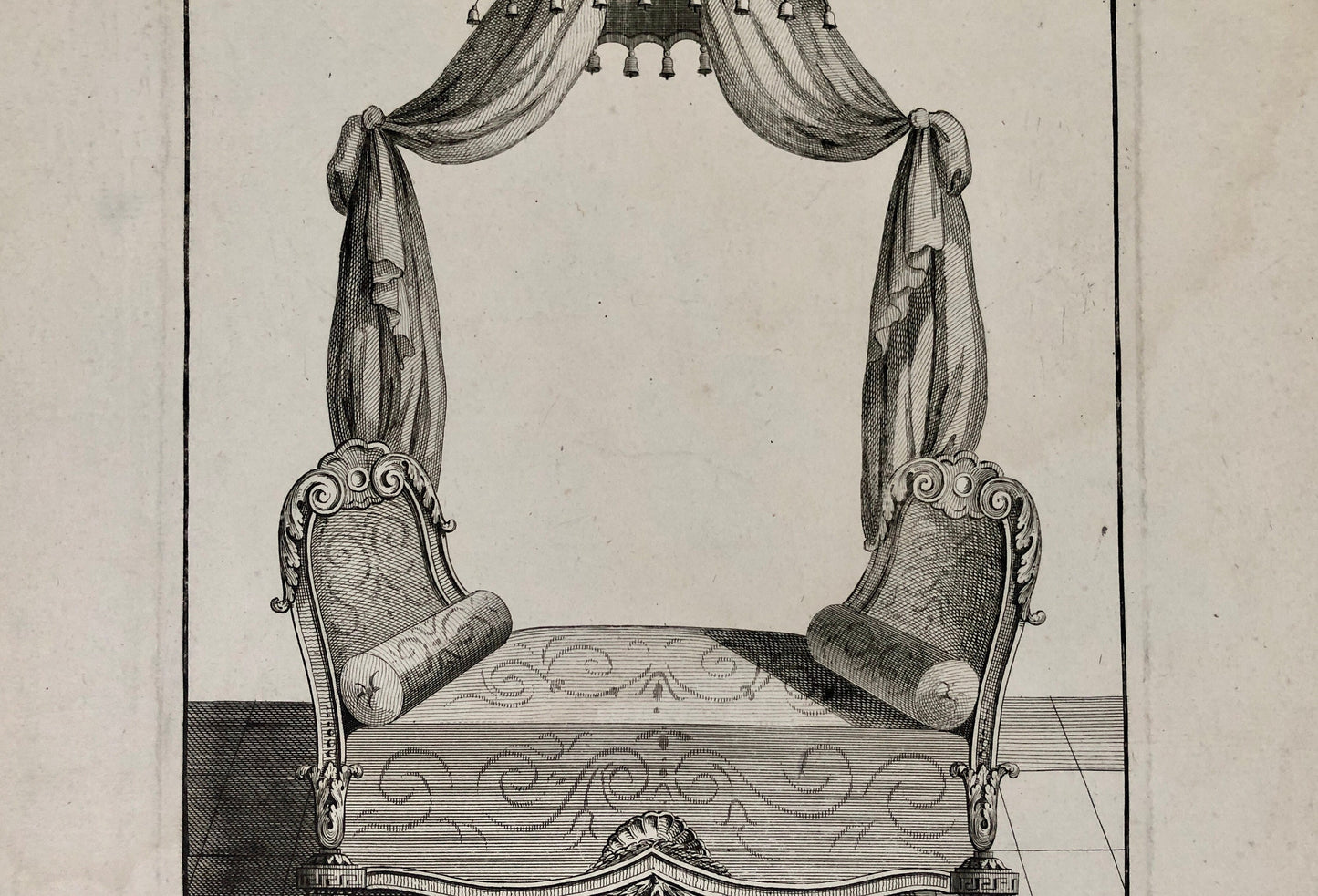 Lit à la Chinoise. A Copper Engraving From Livre de Meubles by Juste-Francois Boucher. Circa 1780. Size: 46 x 30.5cms