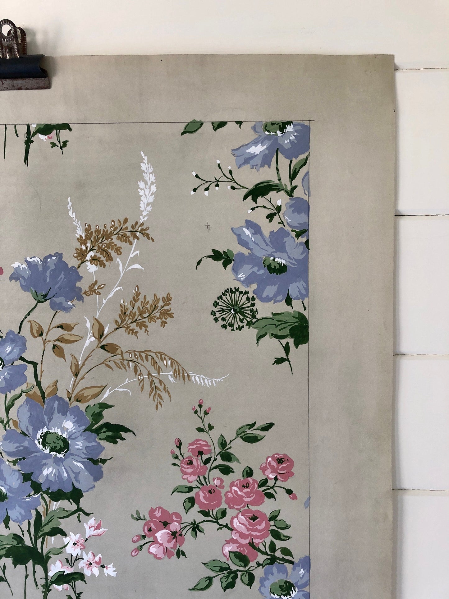 An Original Textile Design for Upholstery. Very Large. Hand painted. From The Atelier Artilia, Paris. 1960’s. Size: 85 x 70 cms