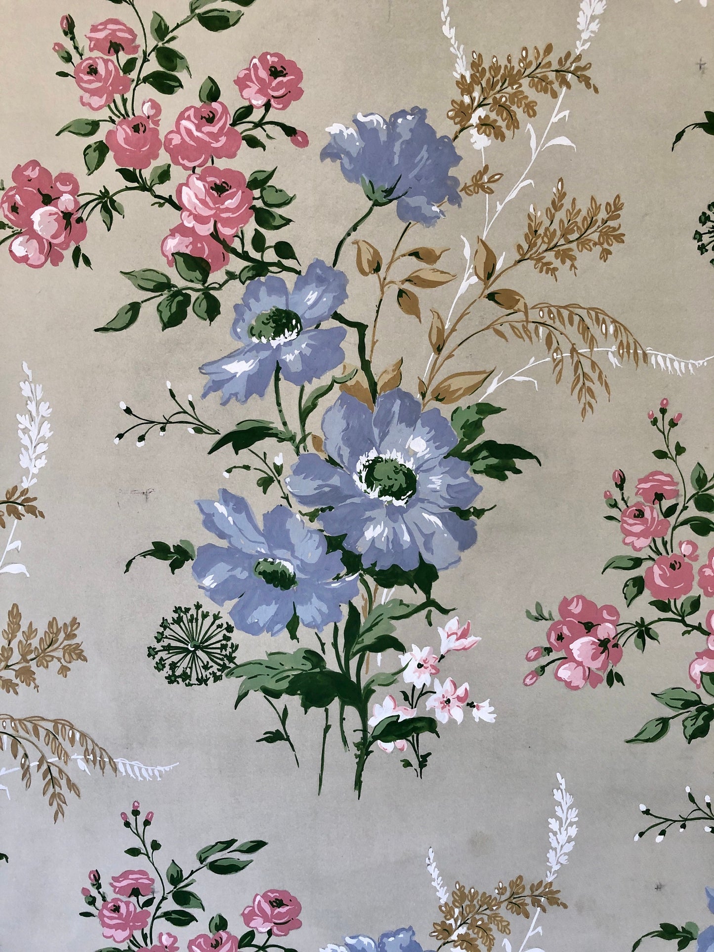 An Original Textile Design for Upholstery. Very Large. Hand painted. From The Atelier Artilia, Paris. 1960’s. Size: 85 x 70 cms